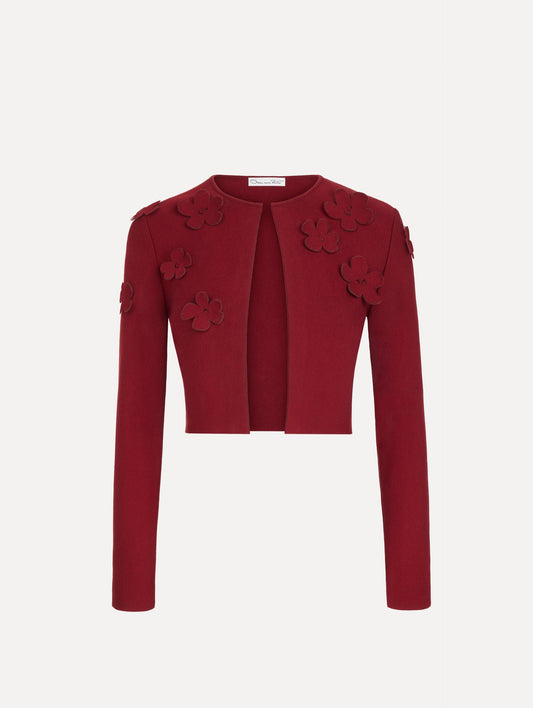 Laser-Cut Floral Knit Cardigan Wine / Oscar de la Renta