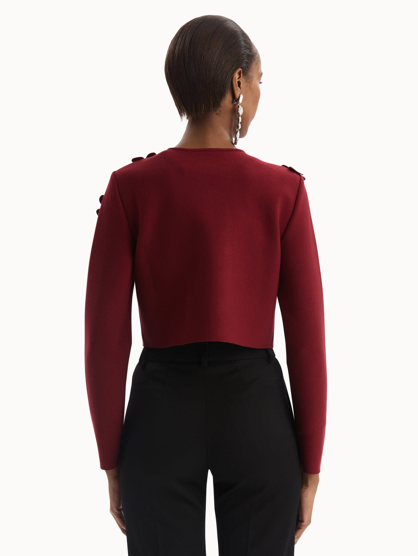 Laser-Cut Floral Knit Cardigan Wine / Oscar de la Renta