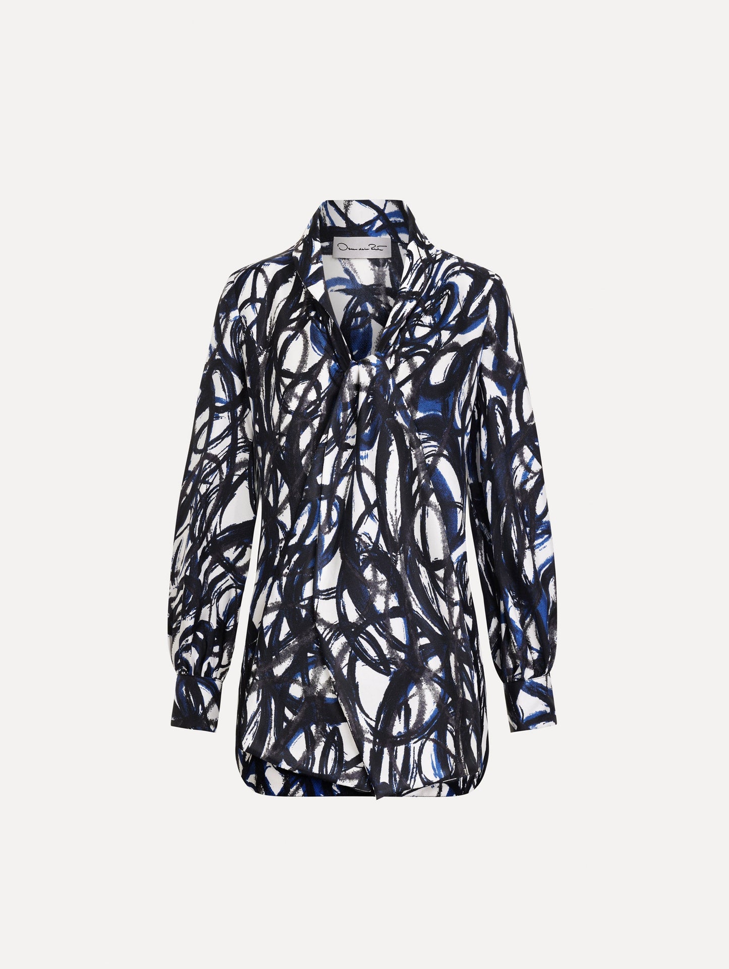 Abstract Sketch Silk Twill Blouse Navy/white / Oscar de la Renta