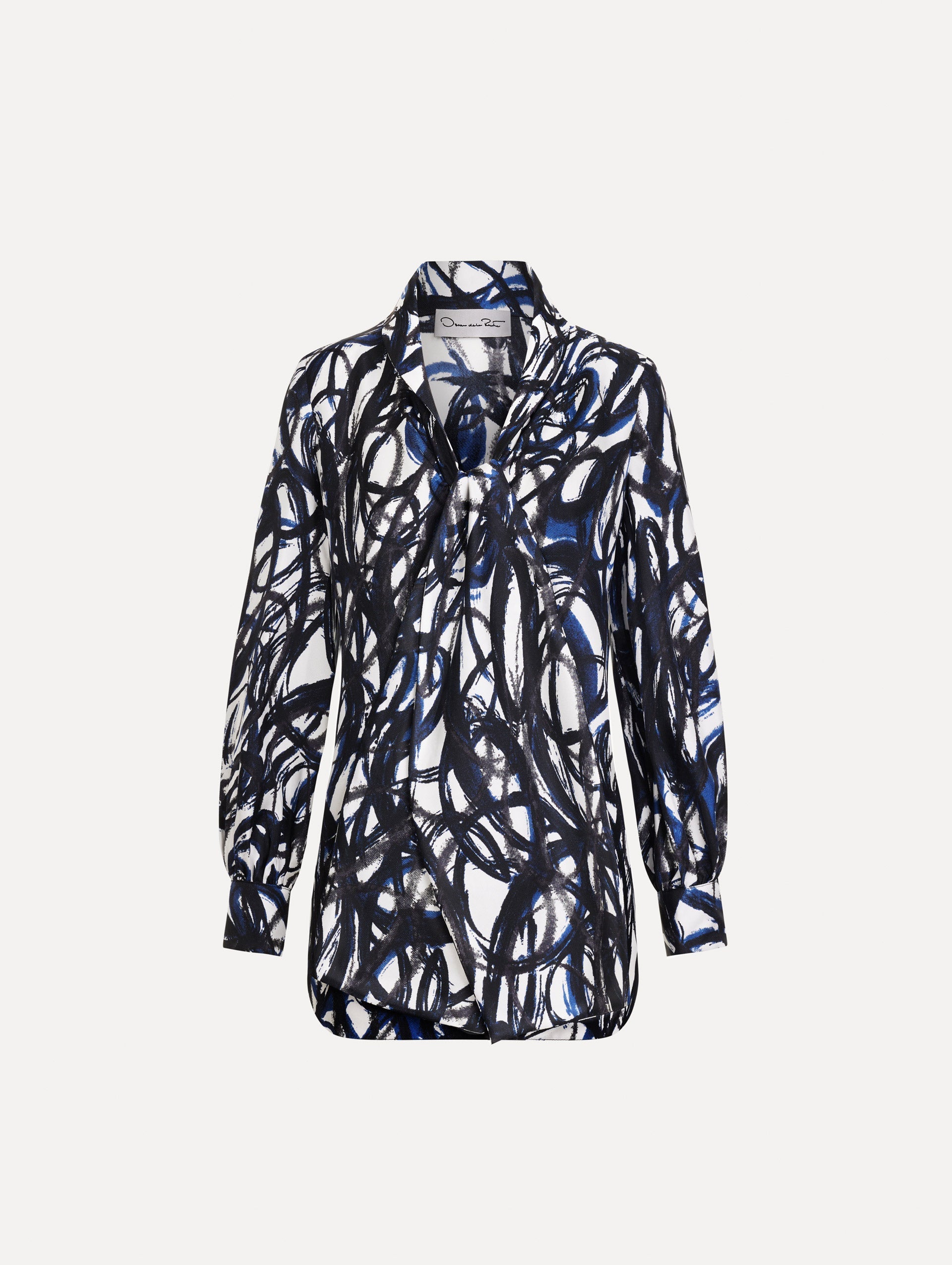 Abstract Sketch Silk Twill Blouse Navy/white / Oscar de la Renta