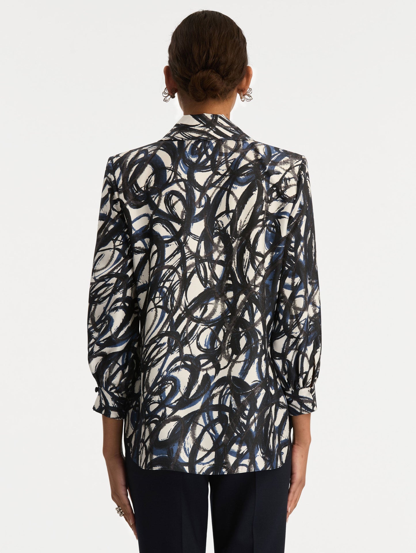 Abstract Sketch Silk Twill Blouse Navy/white / Oscar de la Renta