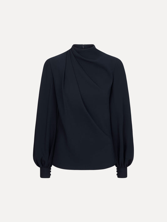 Draped Georgette Blouse Navy / Oscar de la Renta