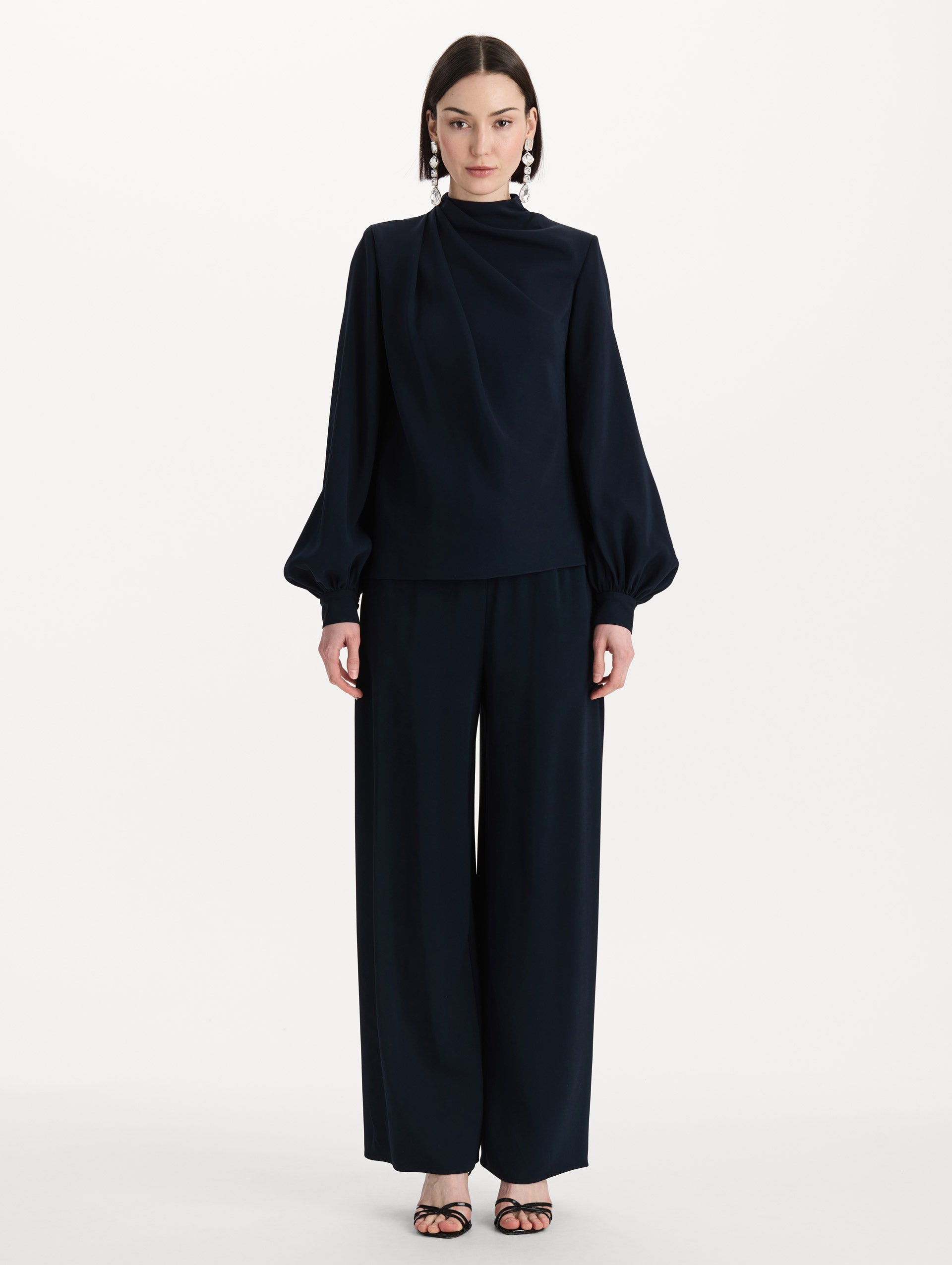 Draped Georgette Blouse Navy / Oscar de la Renta