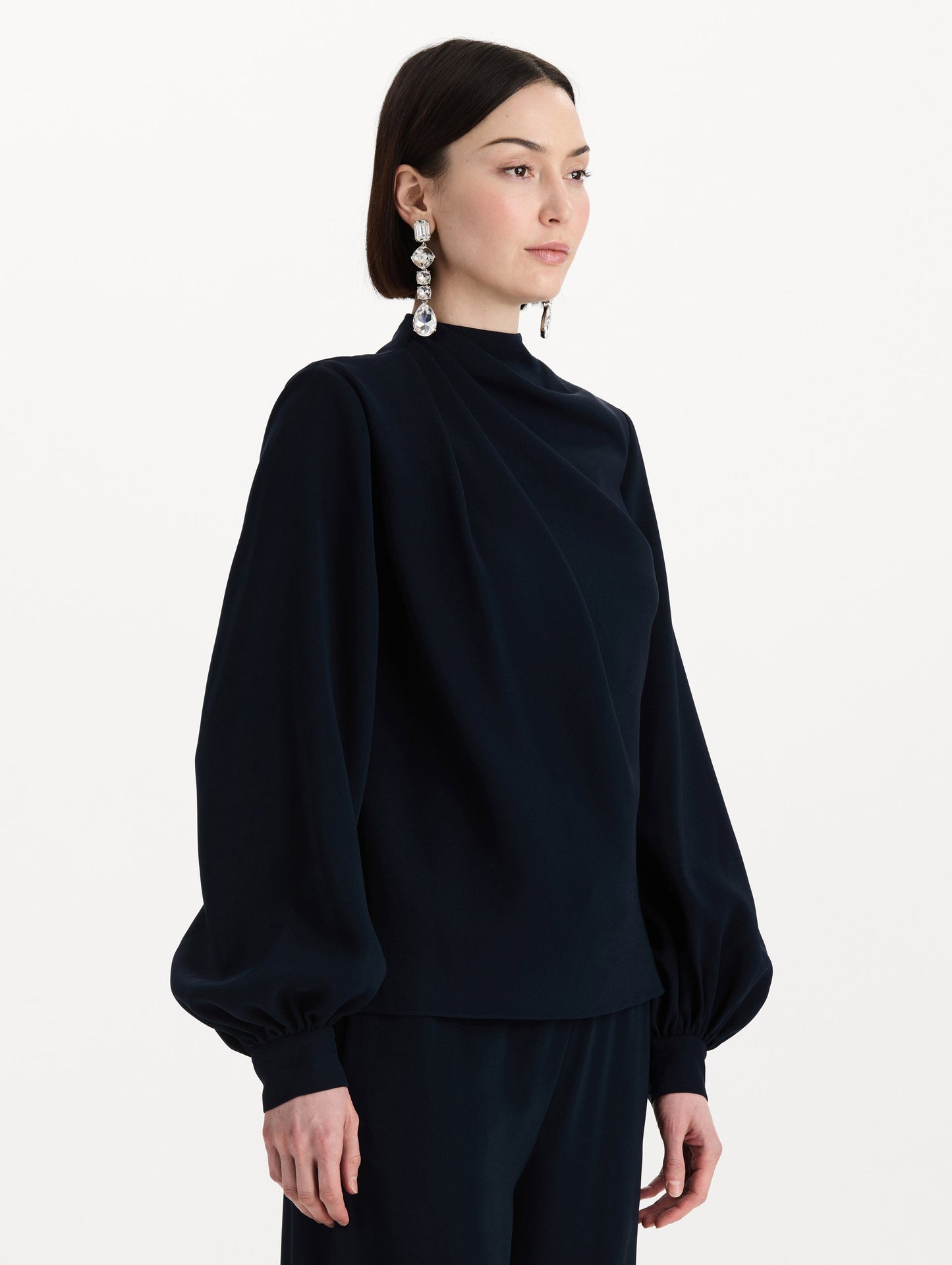 Draped Georgette Blouse Navy / Oscar de la Renta