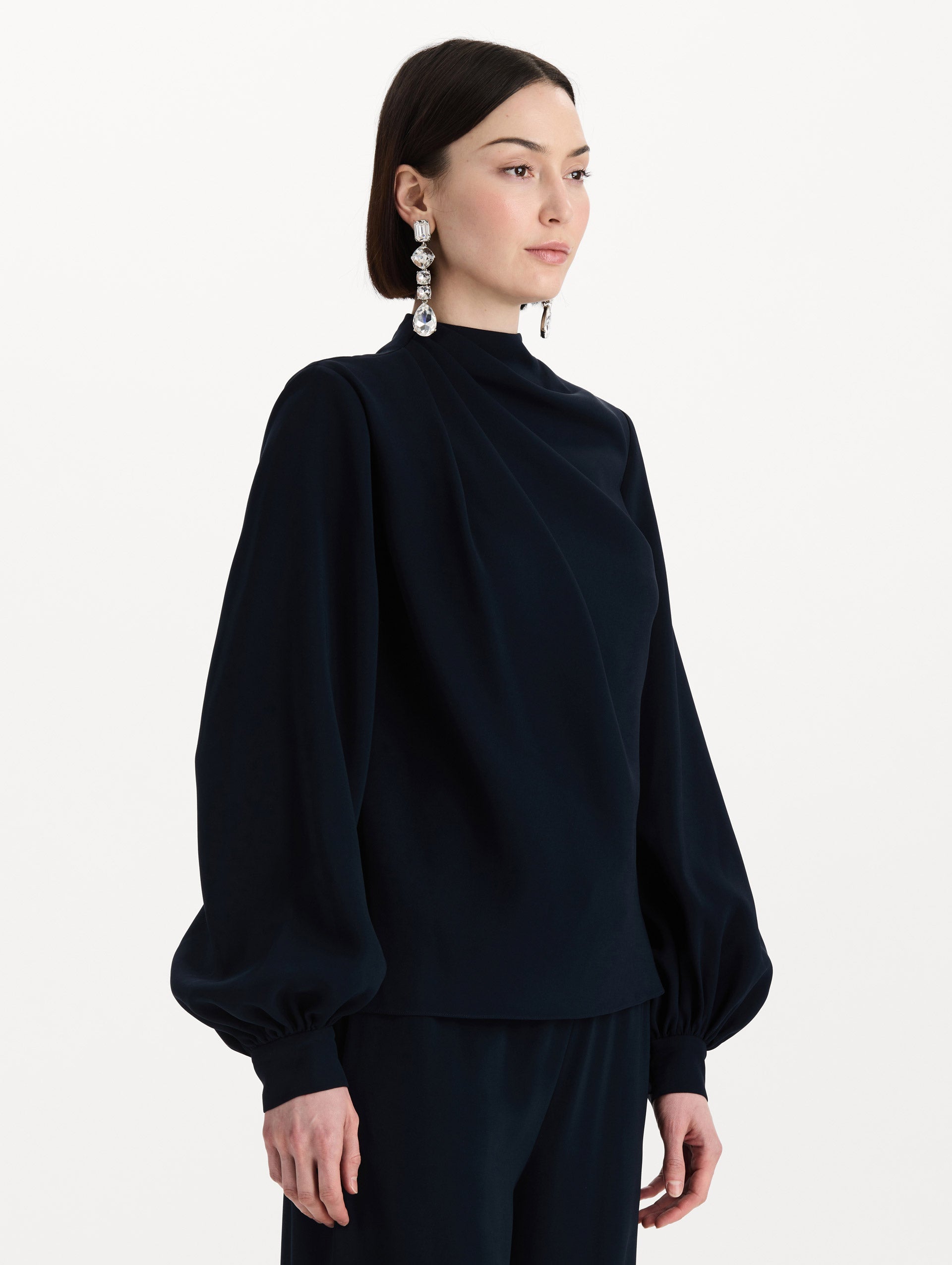 Draped Georgette Blouse Navy / Oscar de la Renta