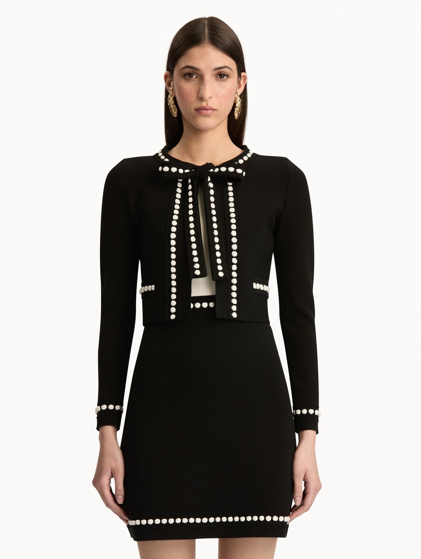 Bubble Trim Cardigan Black/white / Oscar de la Renta