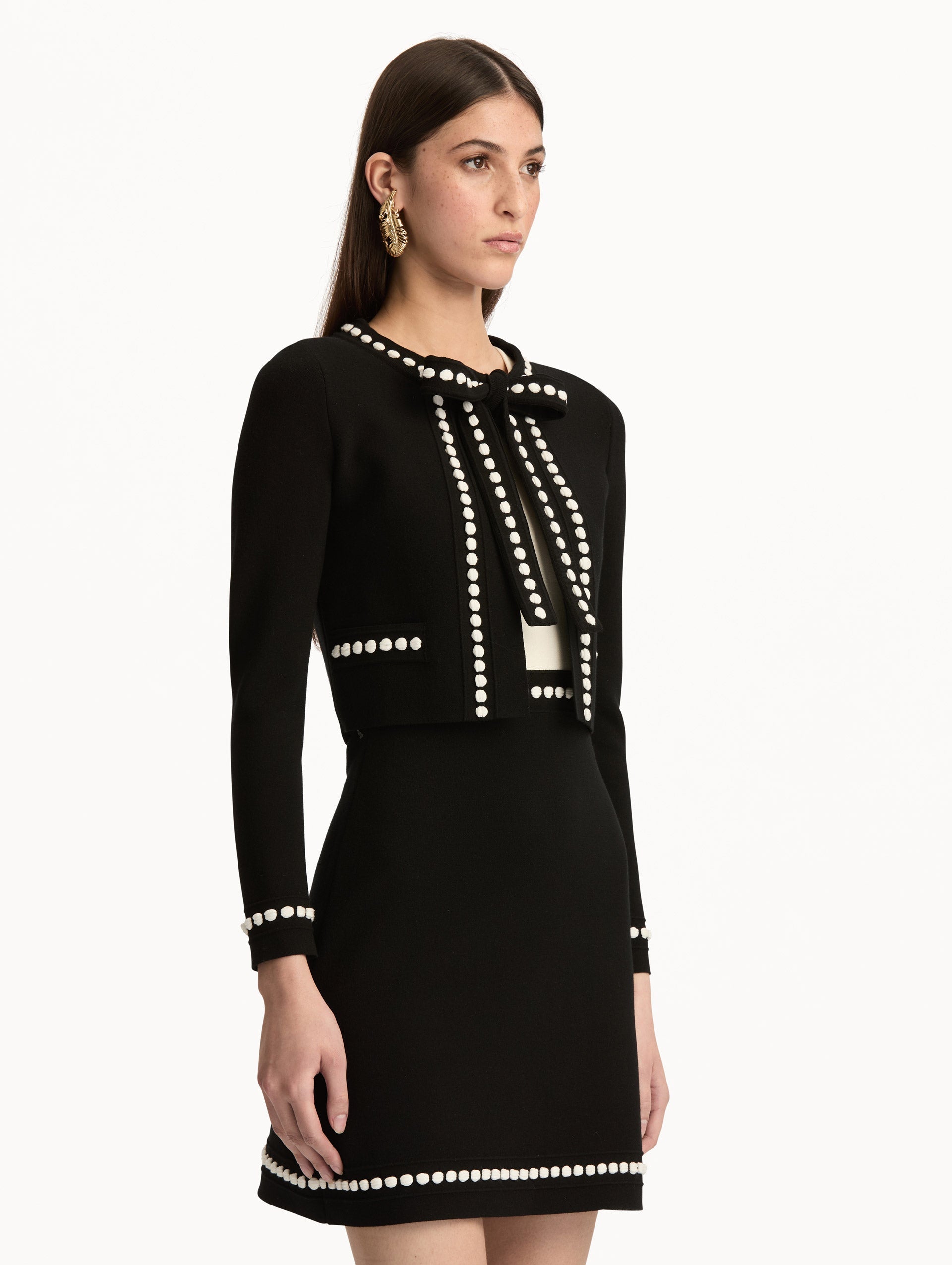 Bubble Trim Cardigan Black/white / Oscar de la Renta
