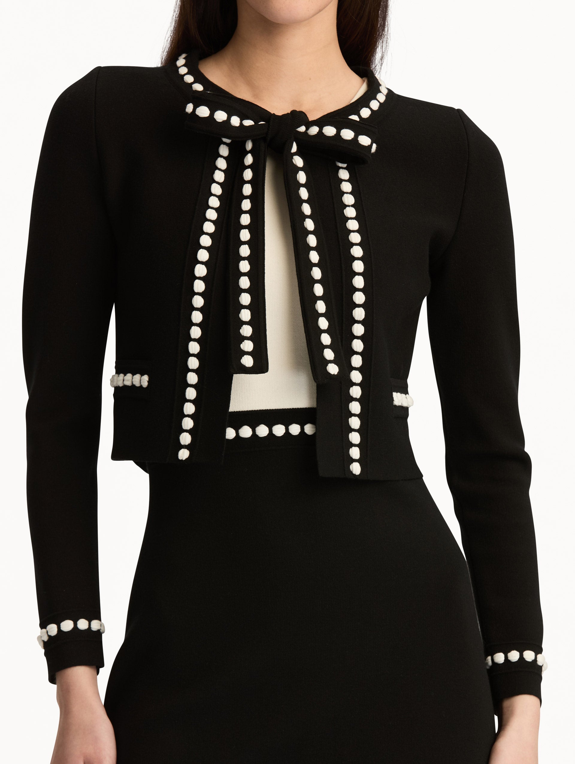 Bubble Trim Cardigan Black/white / Oscar de la Renta