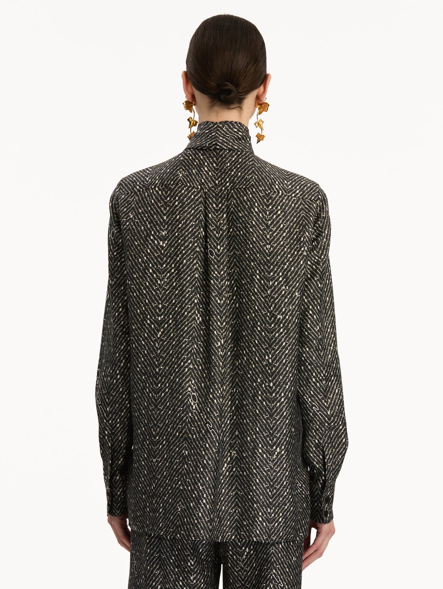 Chevron Tie-Neck Silk Twill Blouse Black/white / Oscar de la Renta