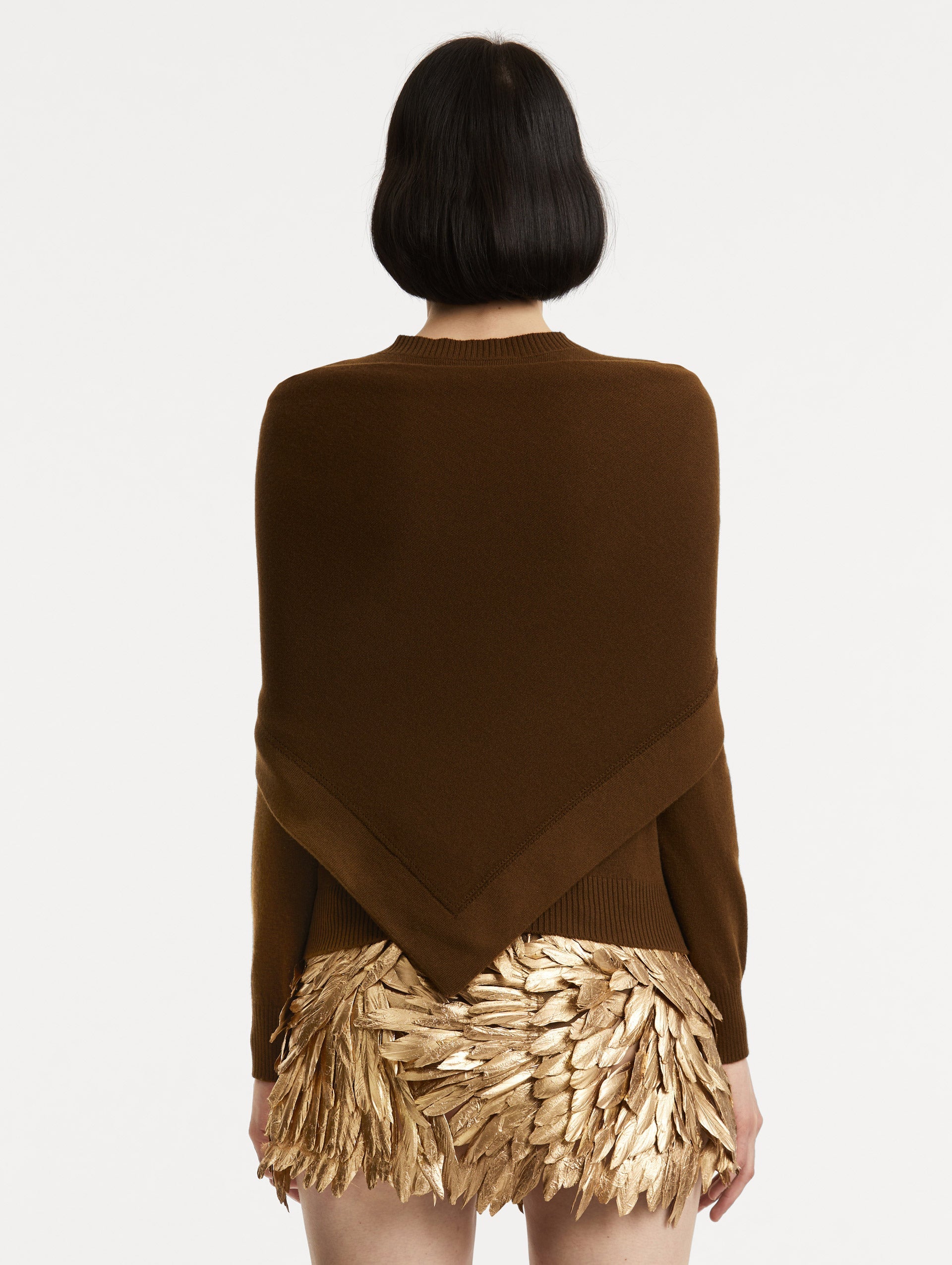 O Flower Cashmere Pullover with Scarf Brown / Oscar de la Renta