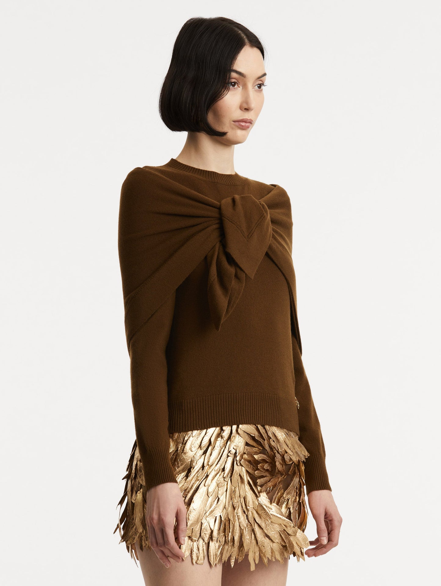 O Flower Cashmere Pullover with Scarf Brown / Oscar de la Renta