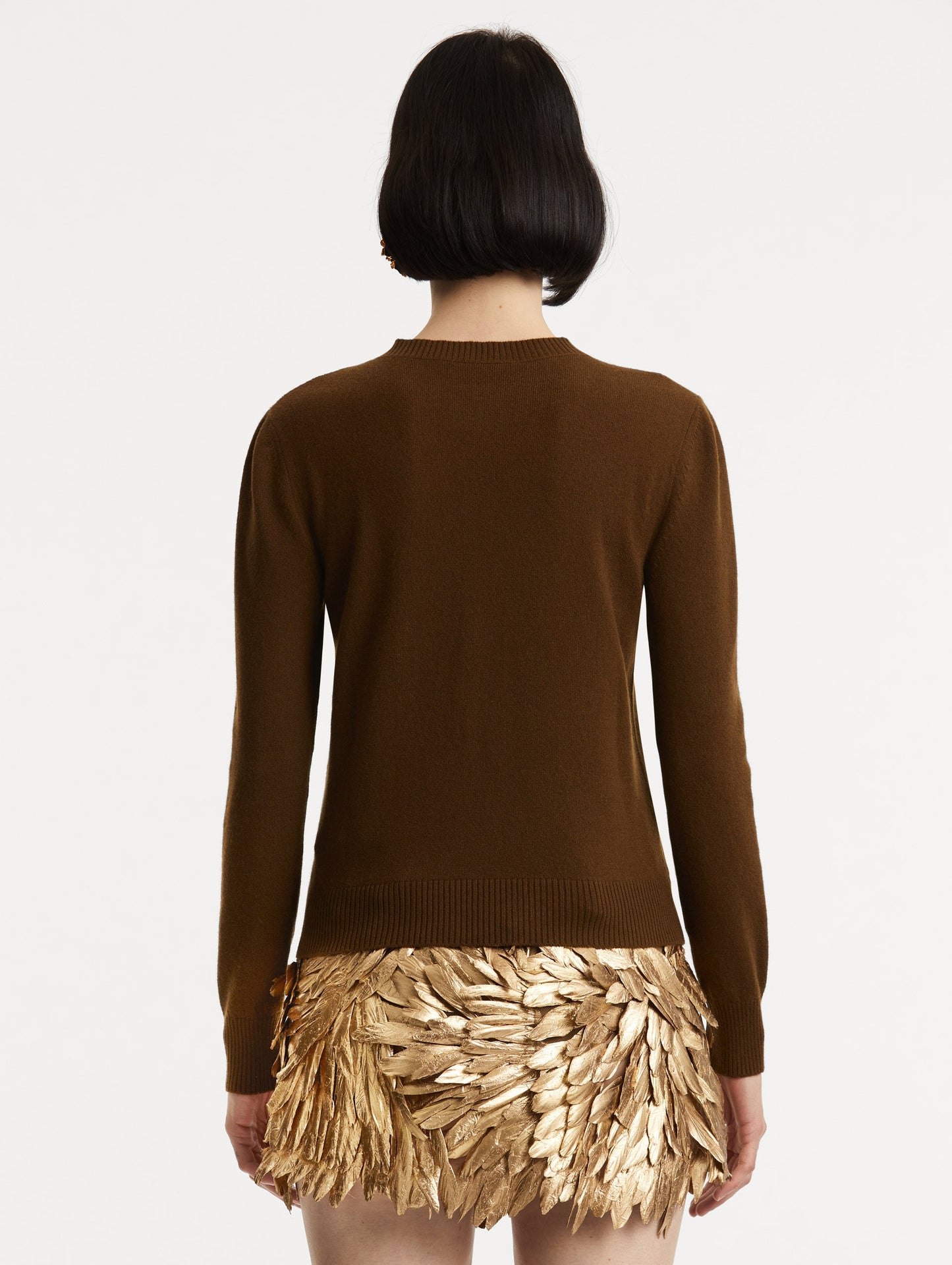 O Flower Cashmere Pullover with Scarf Brown / Oscar de la Renta