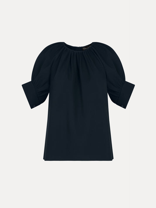 Gathered Silk Georgette Blouse Navy / Oscar de la Renta