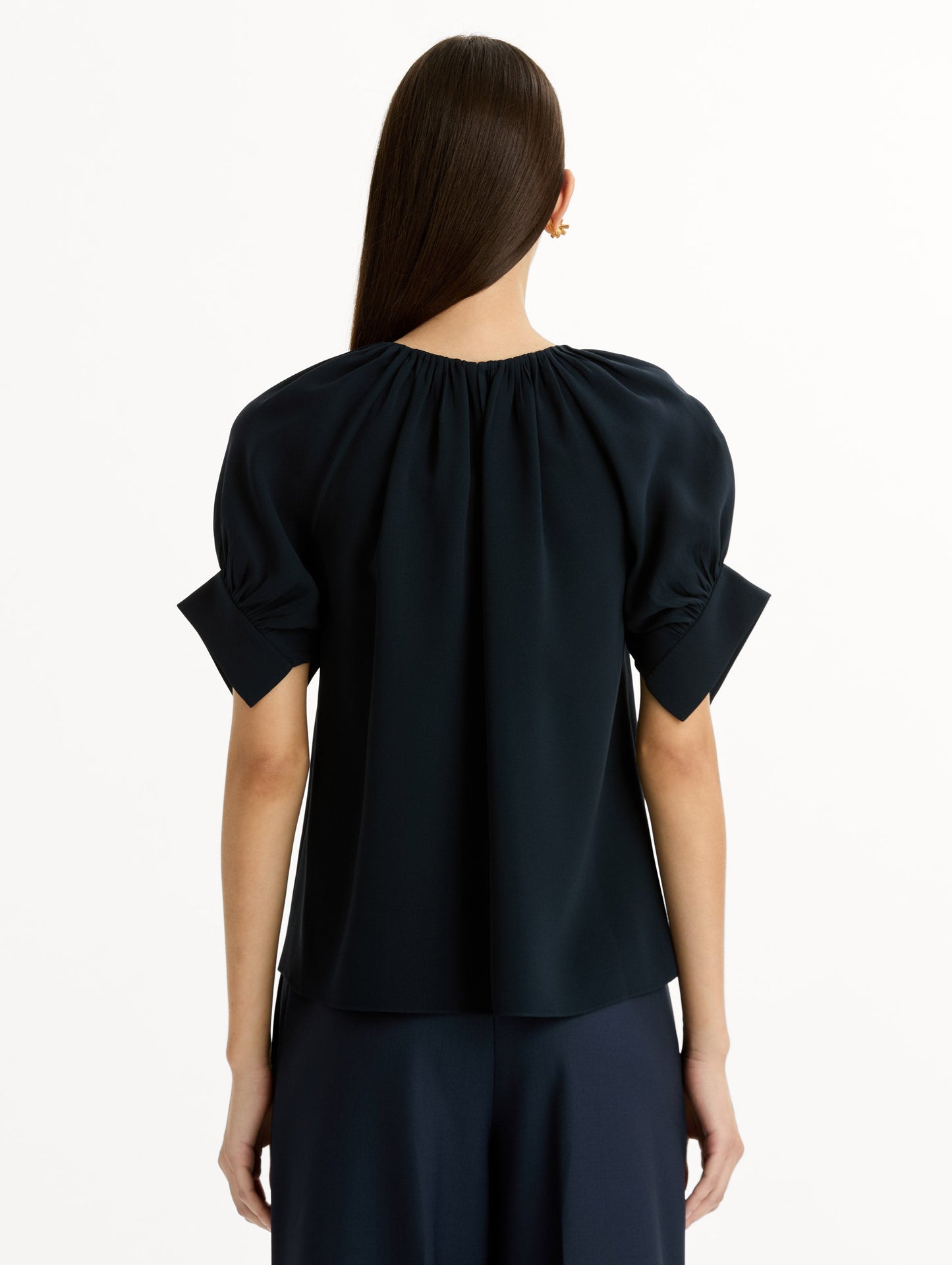Gathered Silk Georgette Blouse Navy / Oscar de la Renta
