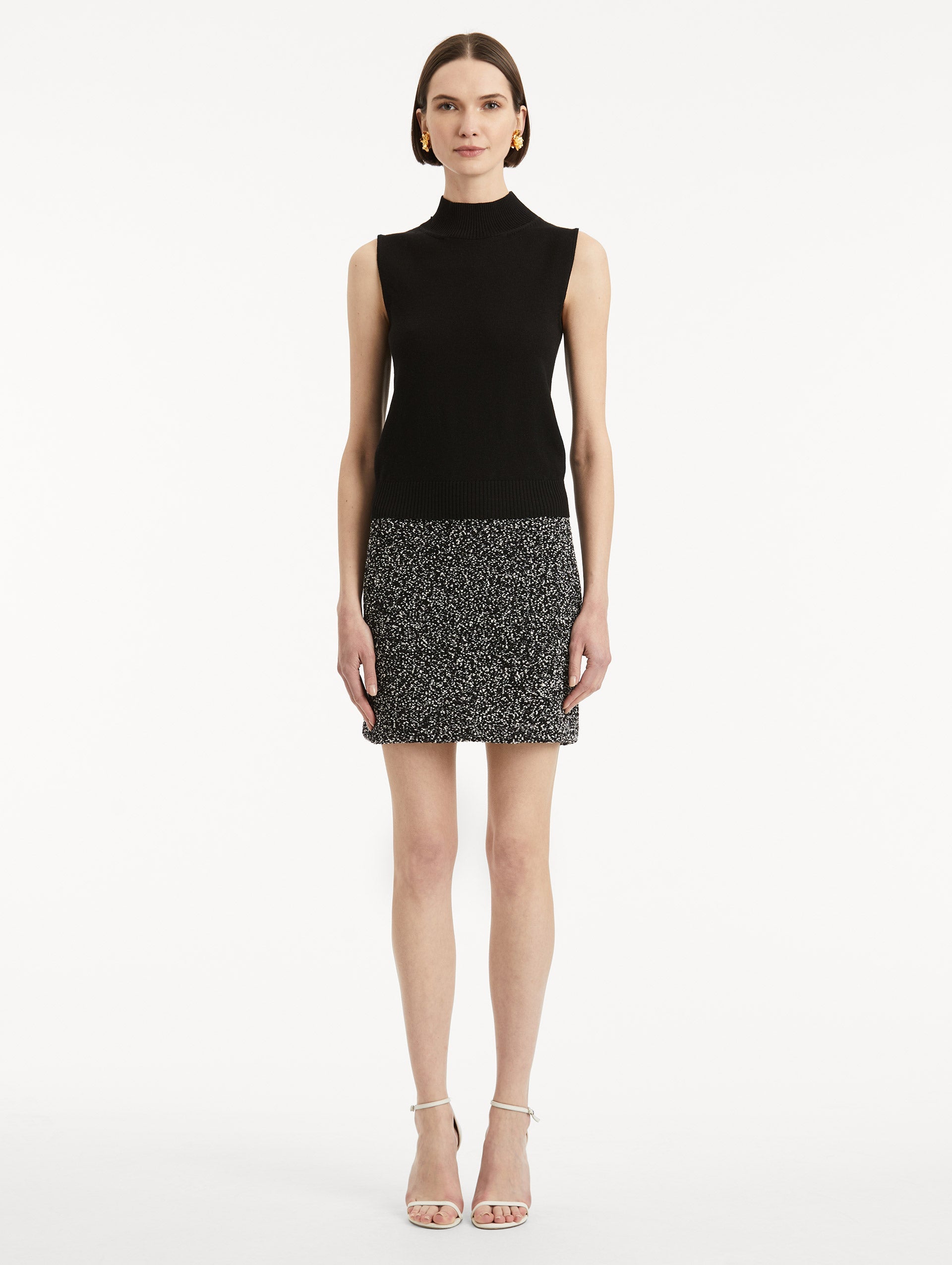 Sleeveless Mock Neck Ribbed Pullover Black / Oscar de la Renta
