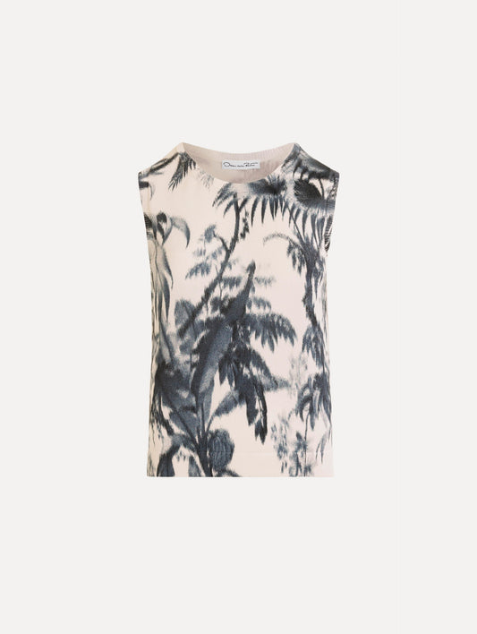 Chiné Palm Leaves Tank Navy/white / Oscar de la Renta