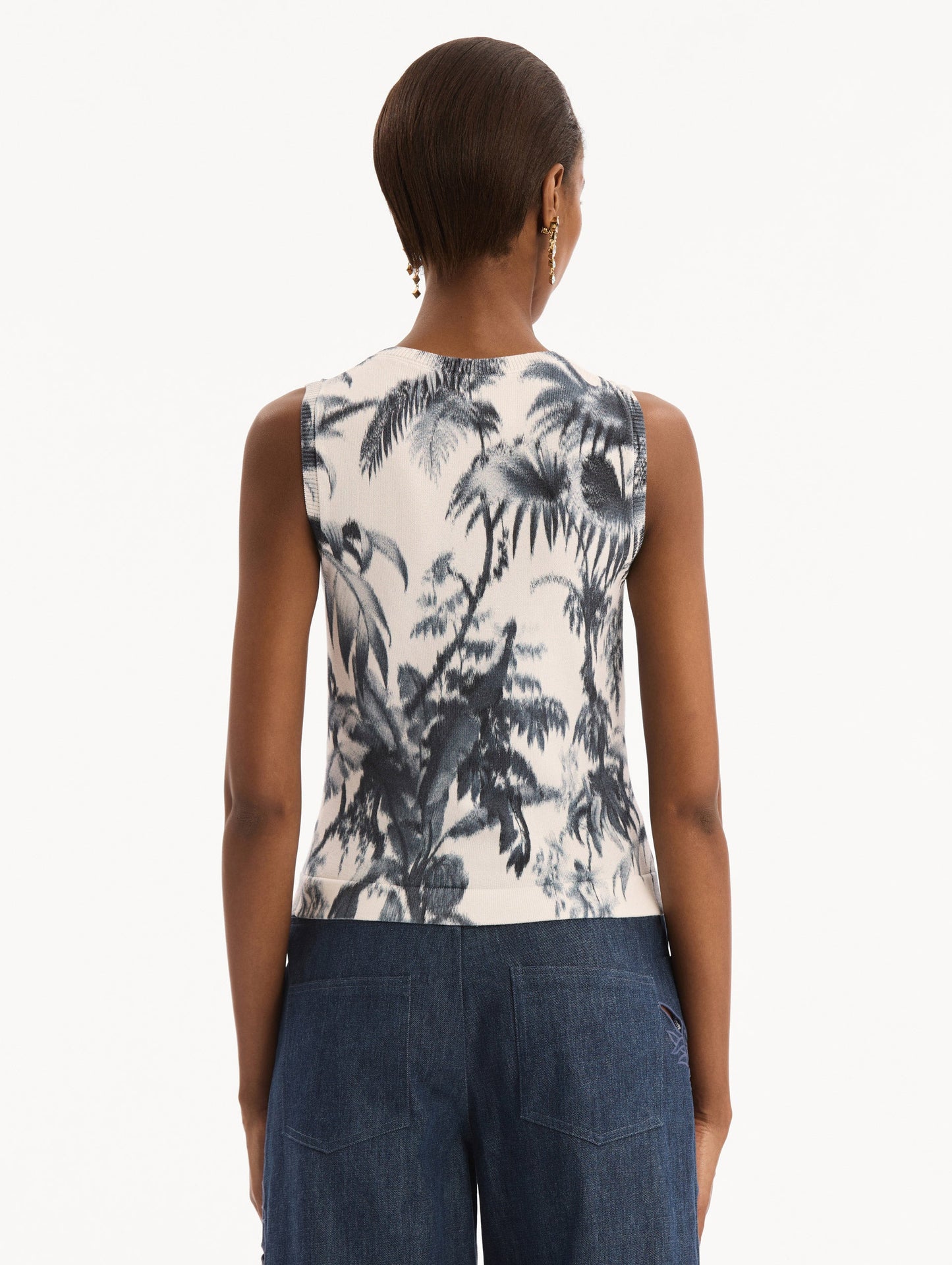Chiné Palm Leaves Tank Navy/white / Oscar de la Renta