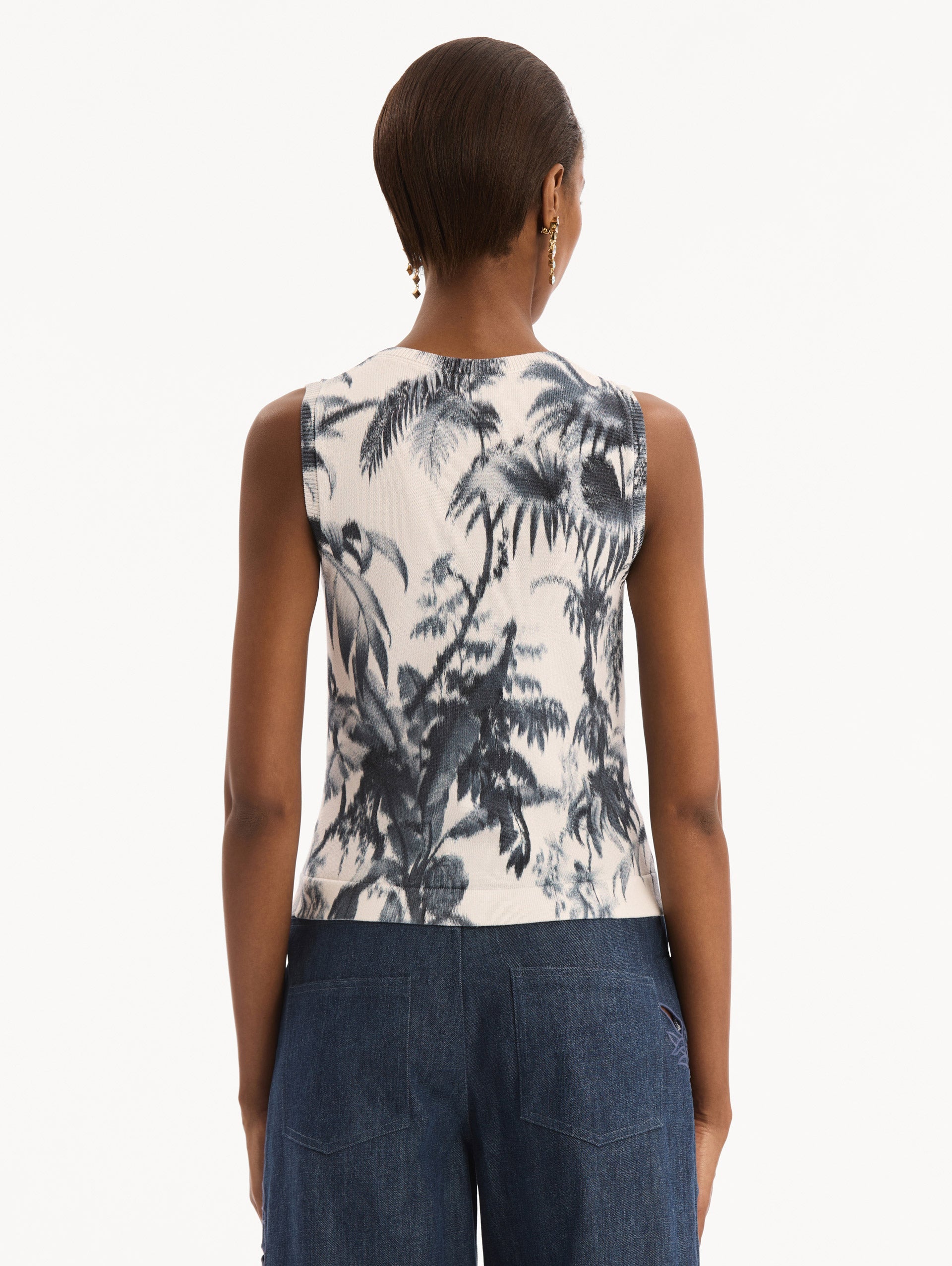 Chiné Palm Leaves Tank Navy/white / Oscar de la Renta