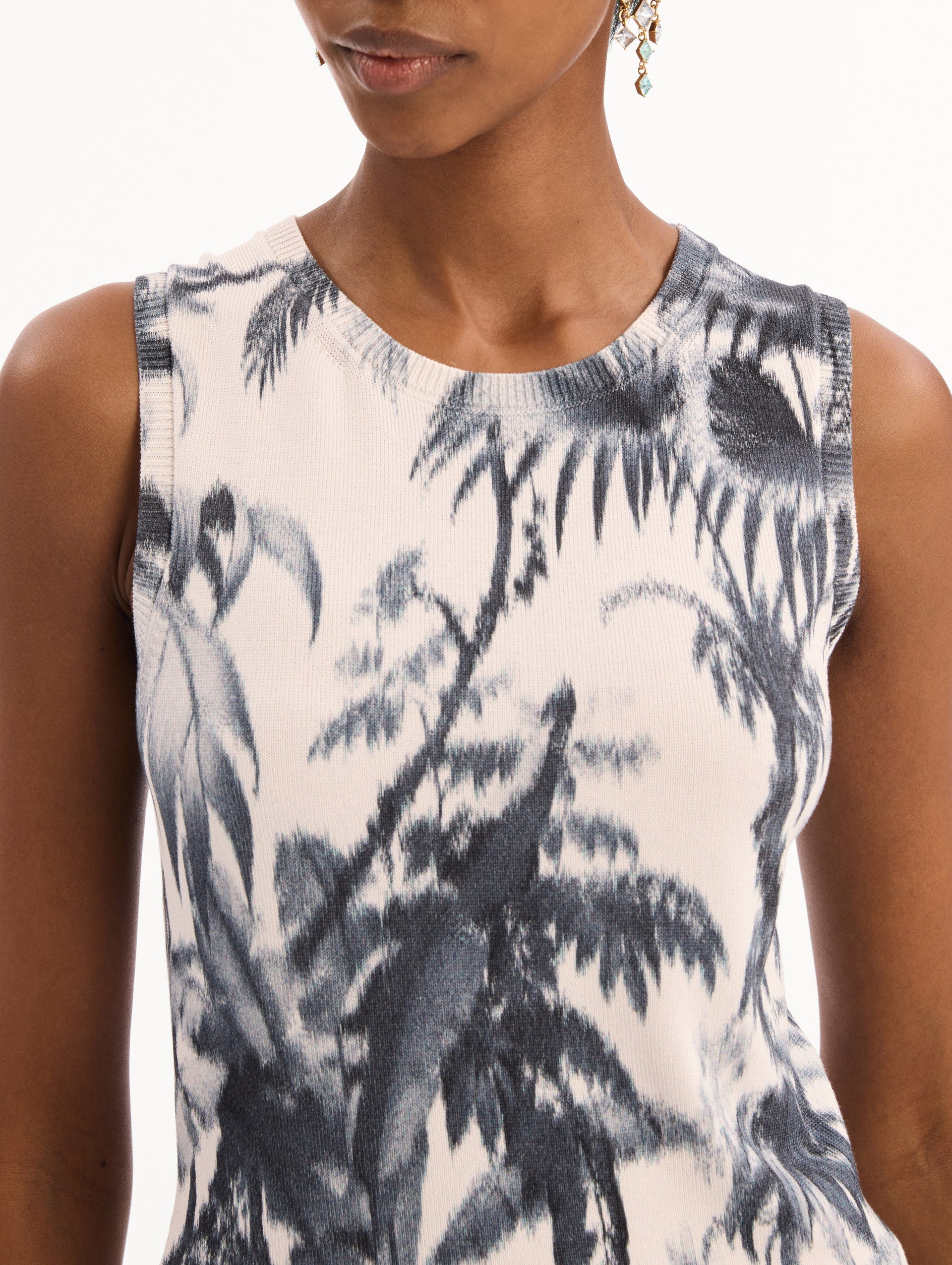Chiné Palm Leaves Tank Navy/white / Oscar de la Renta