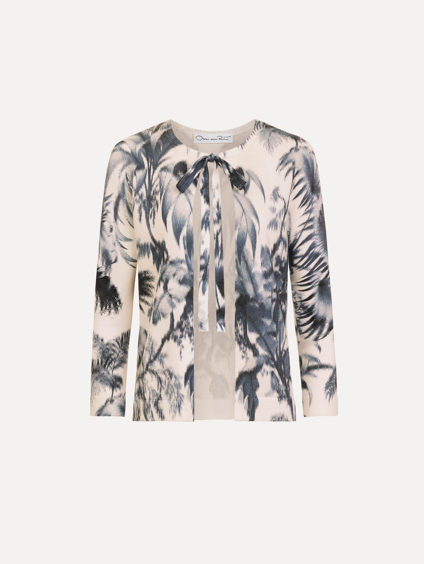 Chiné Palm Leaves Cardigan Navy/white / Oscar de la Renta