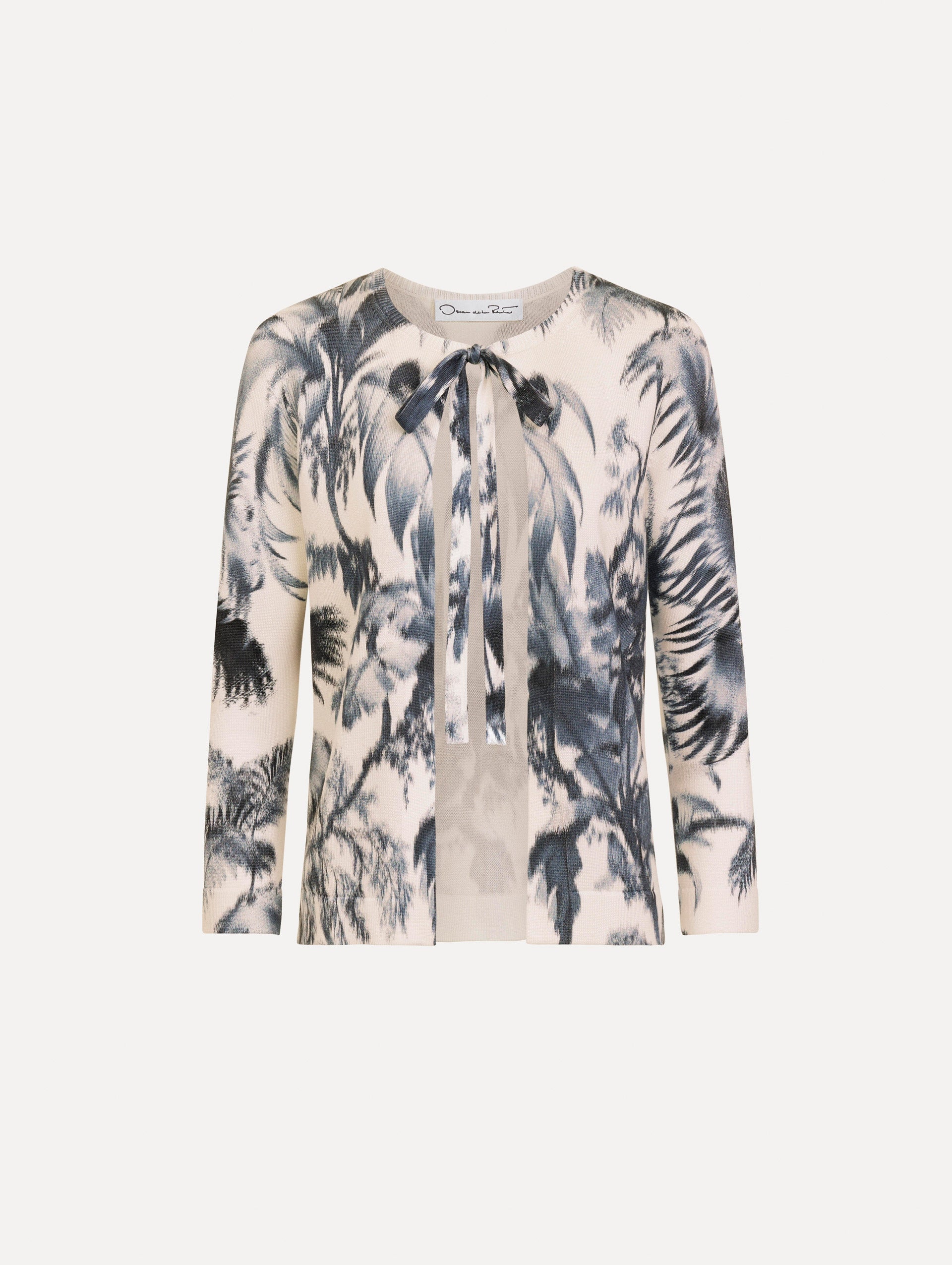 Chiné Palm Leaves Cardigan Navy/white / Oscar de la Renta