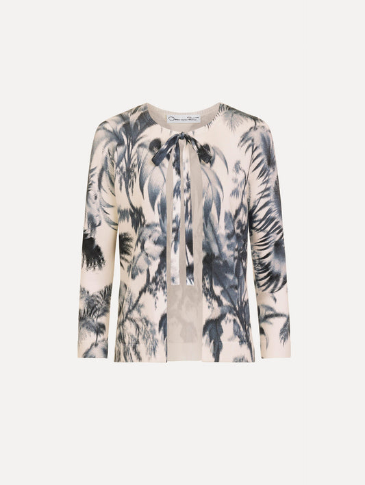 Chiné Palm Leaves Cardigan Navy/white / Oscar de la Renta