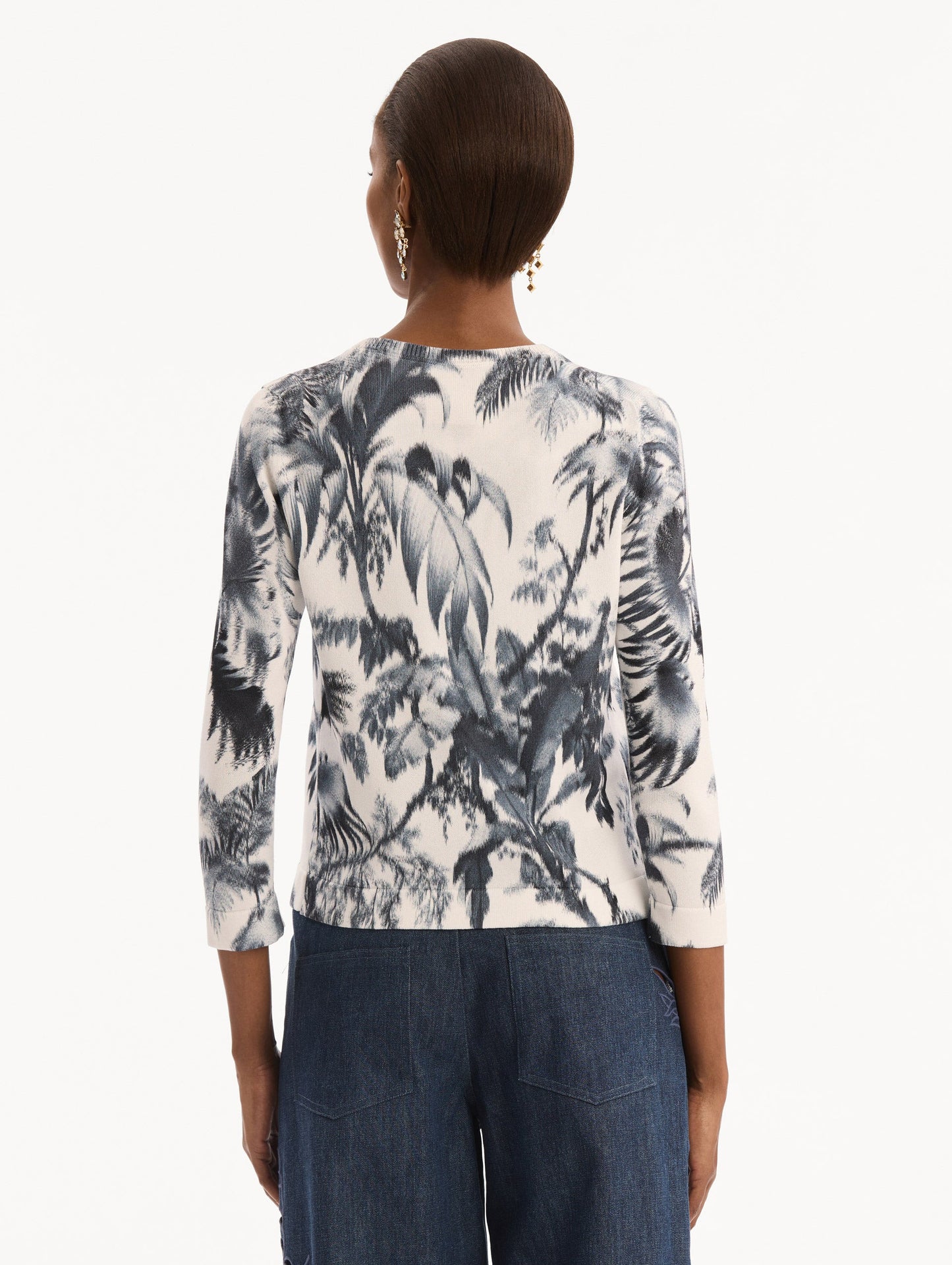 Chiné Palm Leaves Cardigan Navy/white / Oscar de la Renta