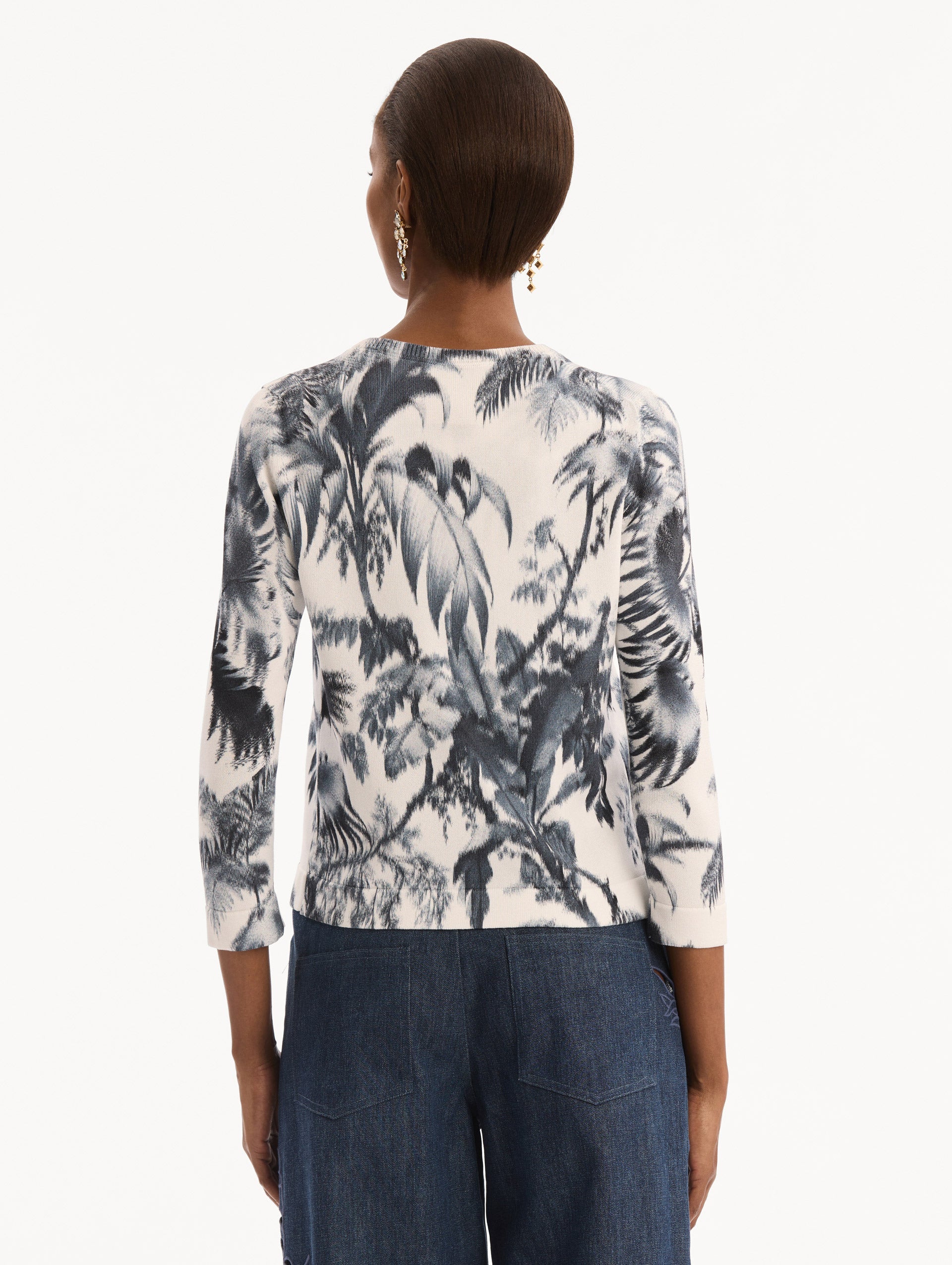 Chiné Palm Leaves Cardigan Navy/white / Oscar de la Renta