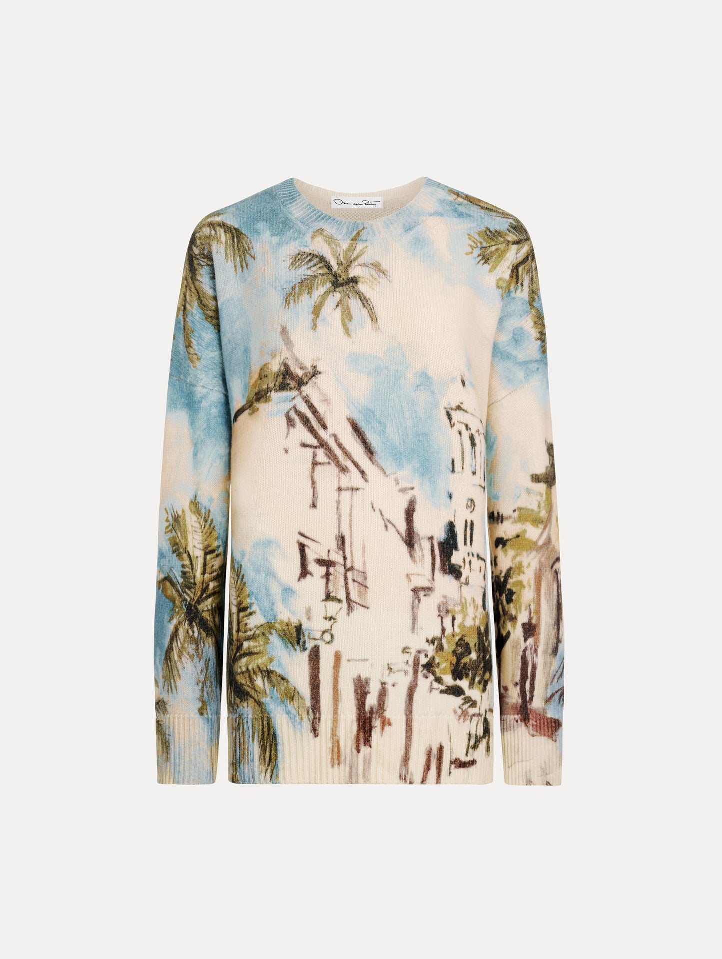 Dominican Landscape Oversized Pullover Blue green multi / Oscar de la Renta