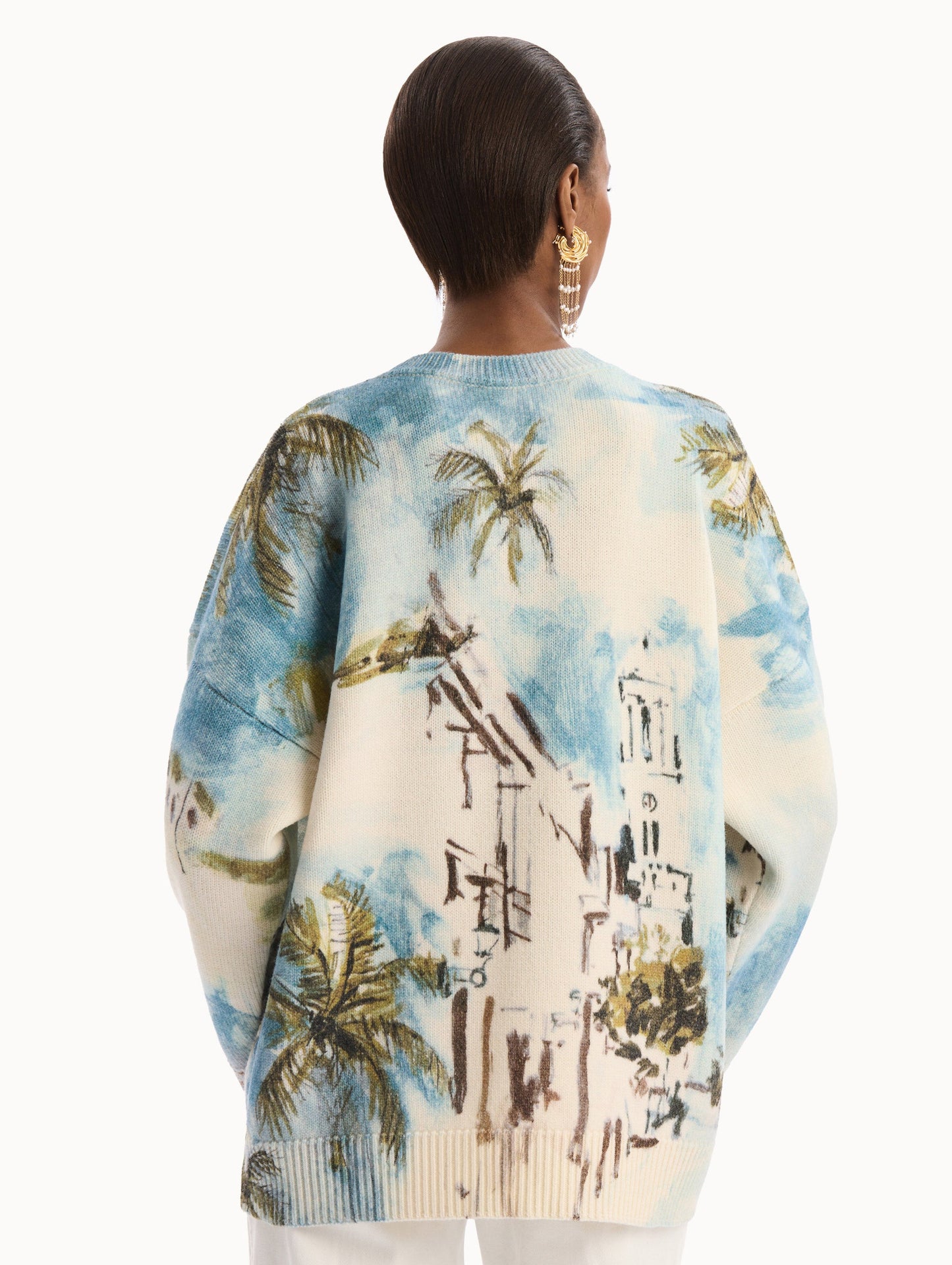 Dominican Landscape Oversized Pullover Blue green multi / Oscar de la Renta