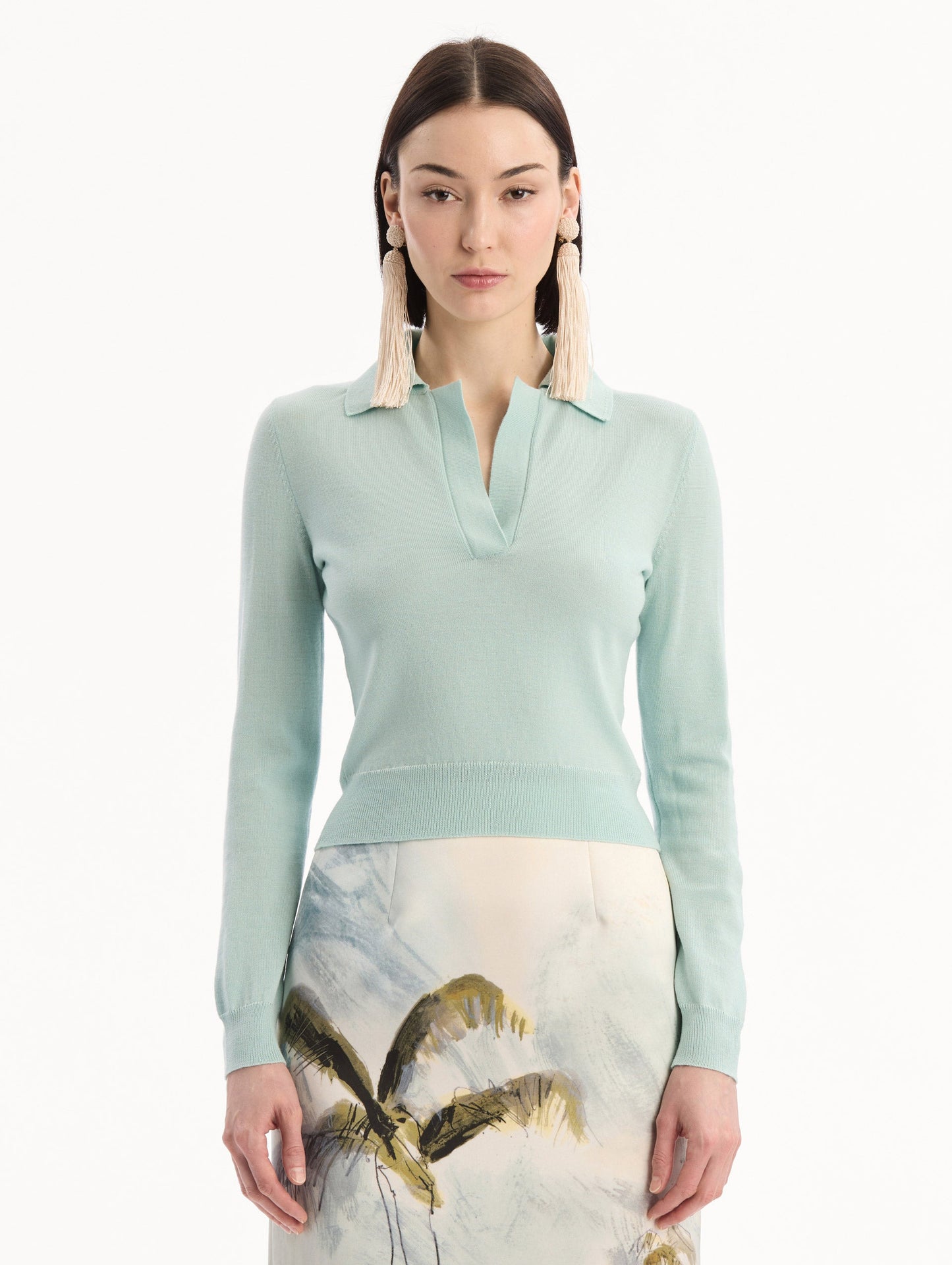 Wool Polo Pullover Saltwater / Oscar de la Renta