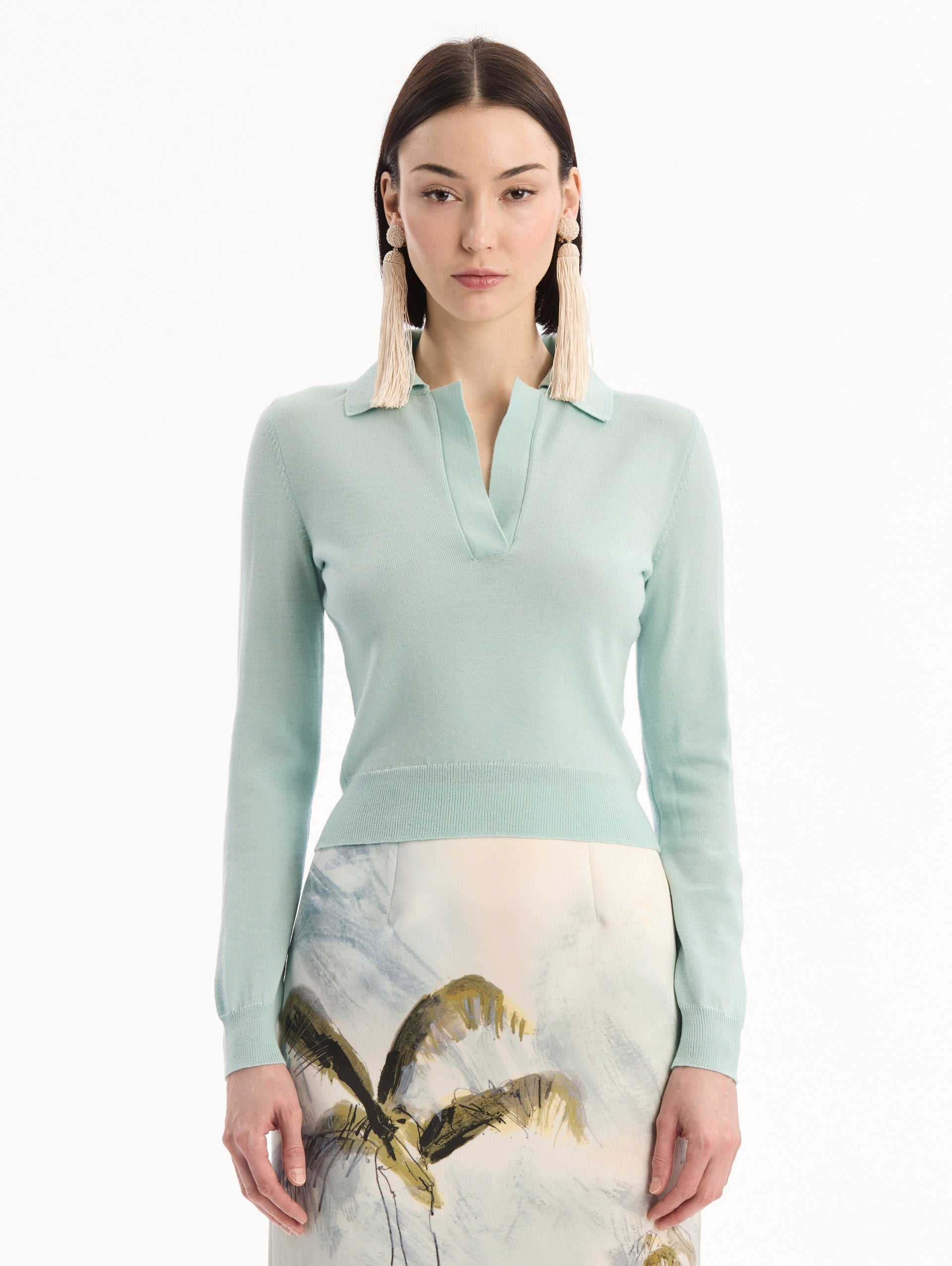 Wool Polo Pullover Saltwater / Oscar de la Renta