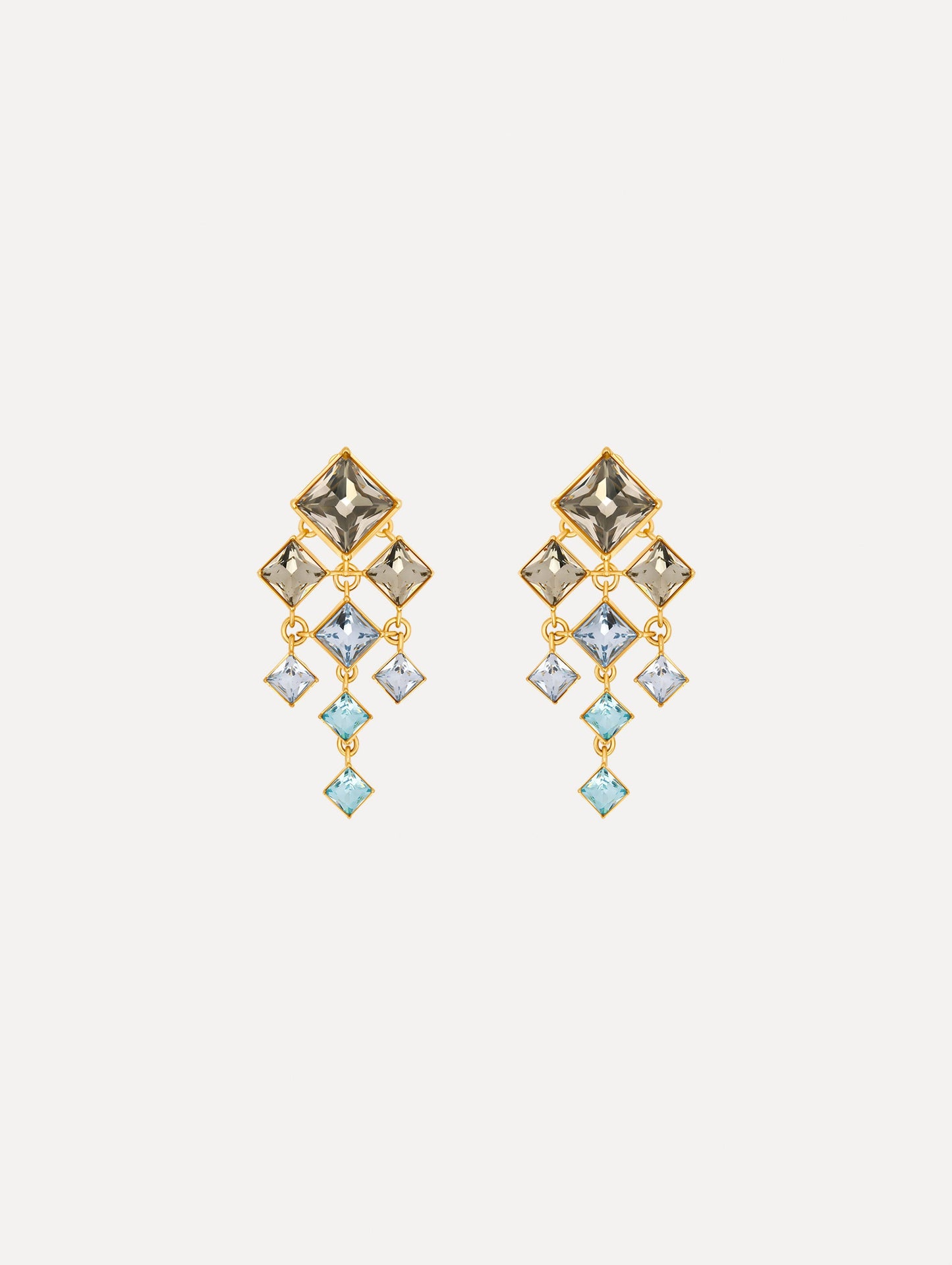 Square-Cut Rhinestone Chandelier Clip-On Earrings Sapphire / Oscar de la Renta