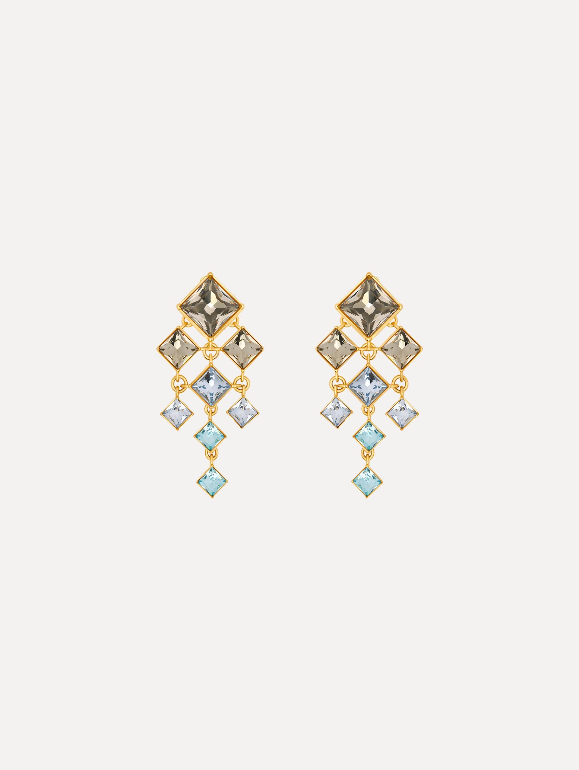 Square-Cut Rhinestone Chandelier Clip-On Earrings Sapphire / Oscar de la Renta