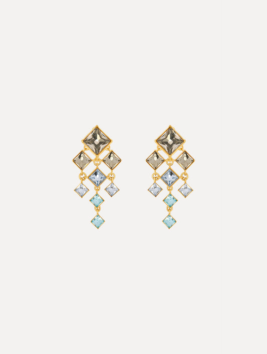 Square-Cut Rhinestone Chandelier Clip-On Earrings Sapphire / Oscar de la Renta