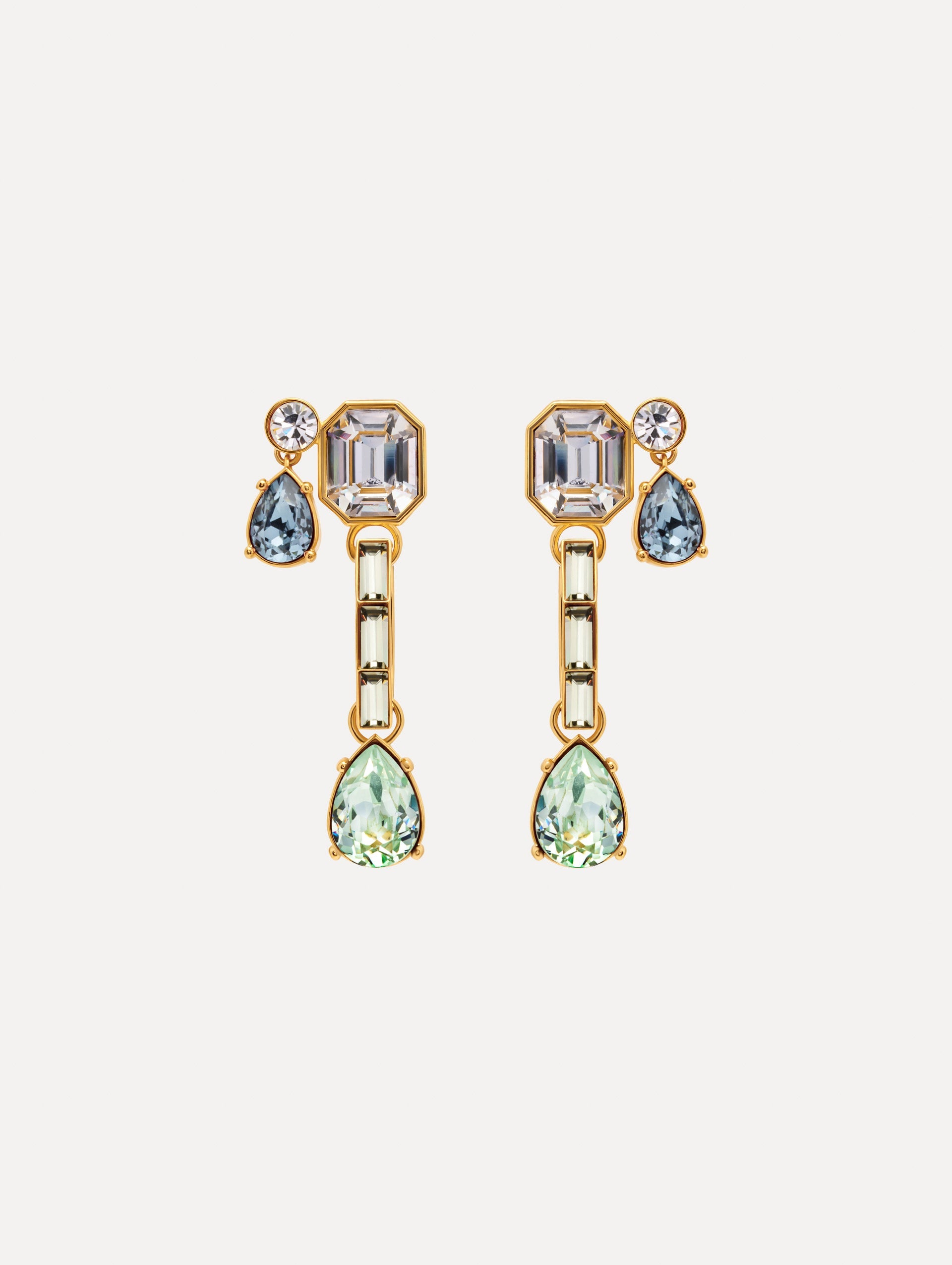 Mixed-Stone Linear Drop Earrings Chrysolite / Oscar de la Renta