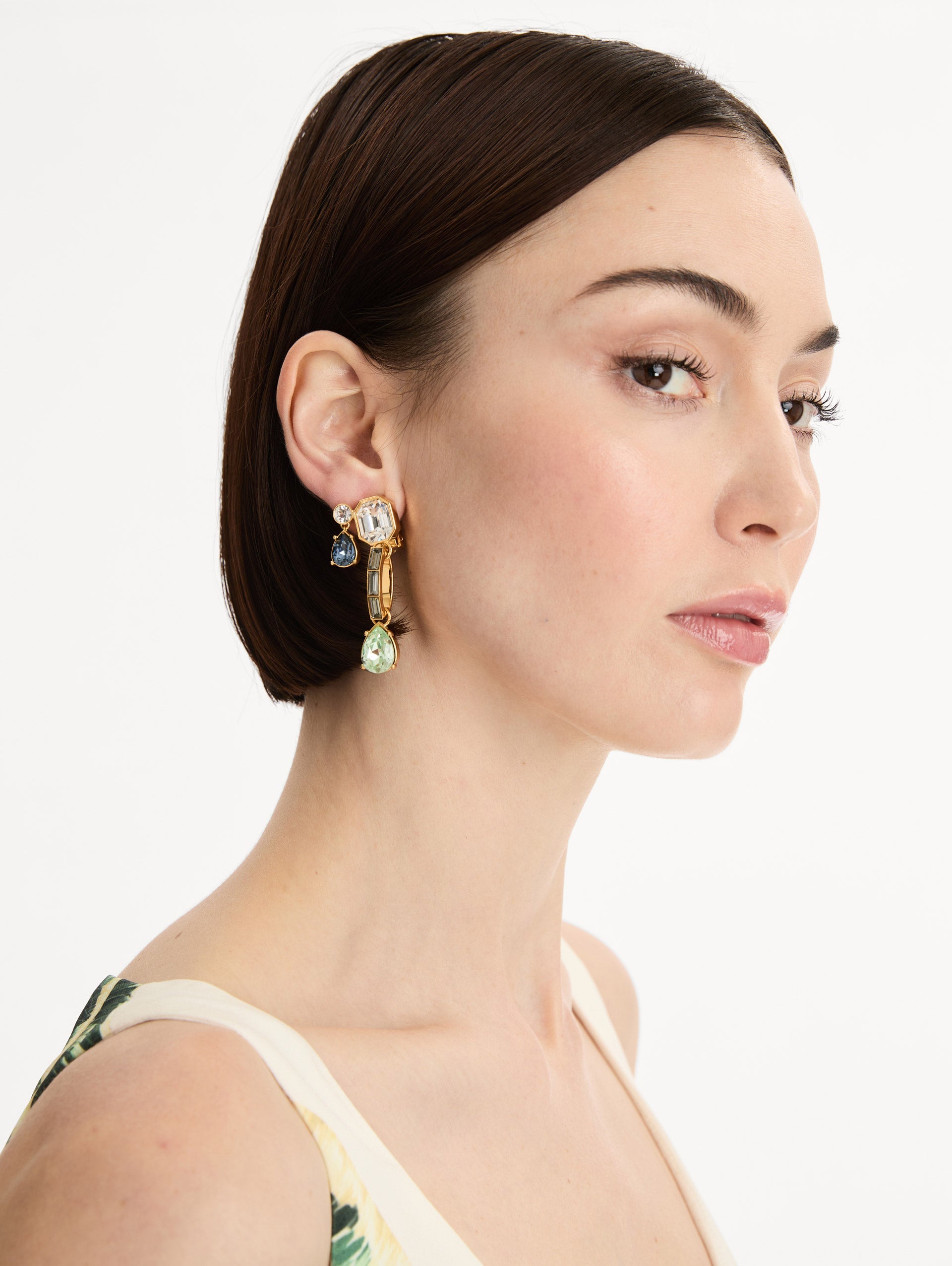 Mixed-Stone Linear Drop Earrings Chrysolite / Oscar de la Renta