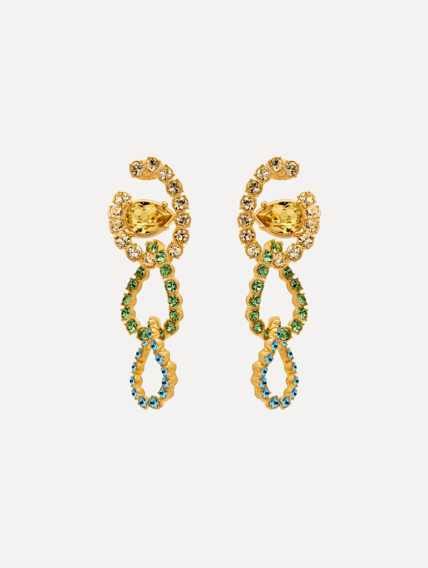 Rhinestone Chain-Link Clip-On Earrings Peridot / Oscar de la Renta