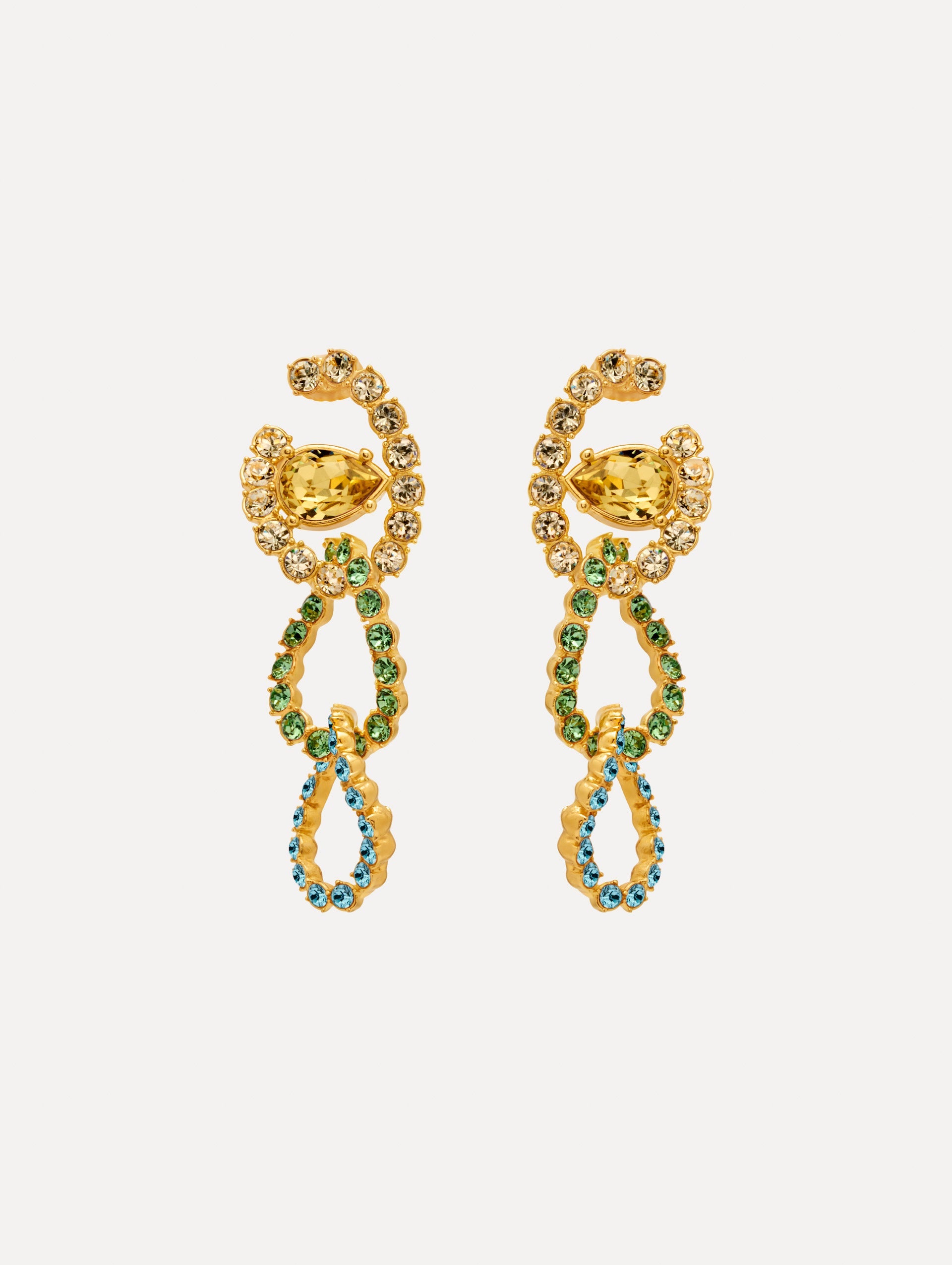 Rhinestone Chain-Link Clip-On Earrings Peridot / Oscar de la Renta