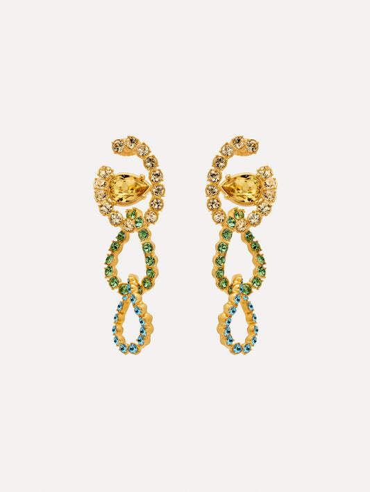 Rhinestone Chain-Link Clip-On Earrings Peridot / Oscar de la Renta