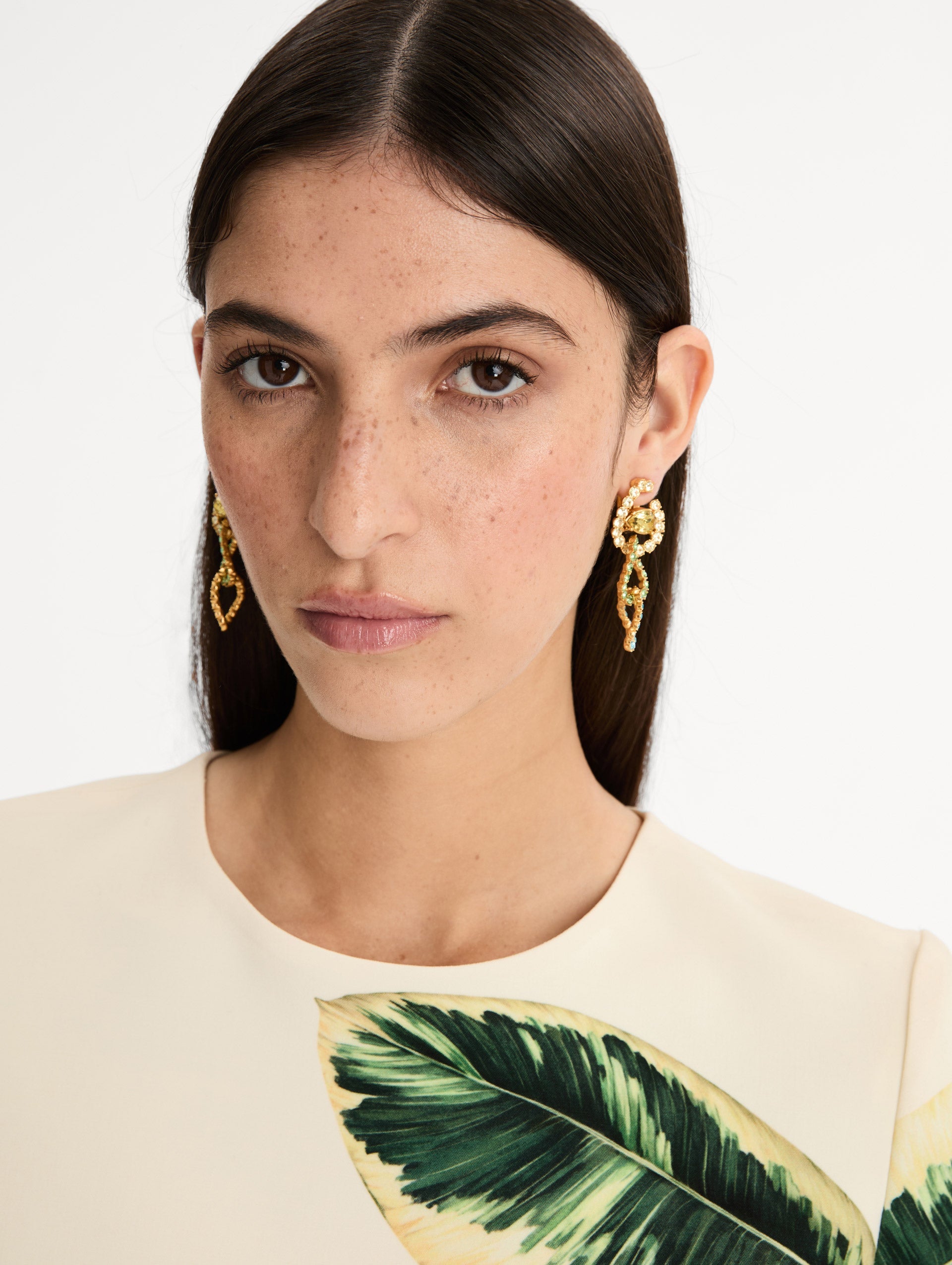 Rhinestone Chain-Link Clip-On Earrings Peridot / Oscar de la Renta