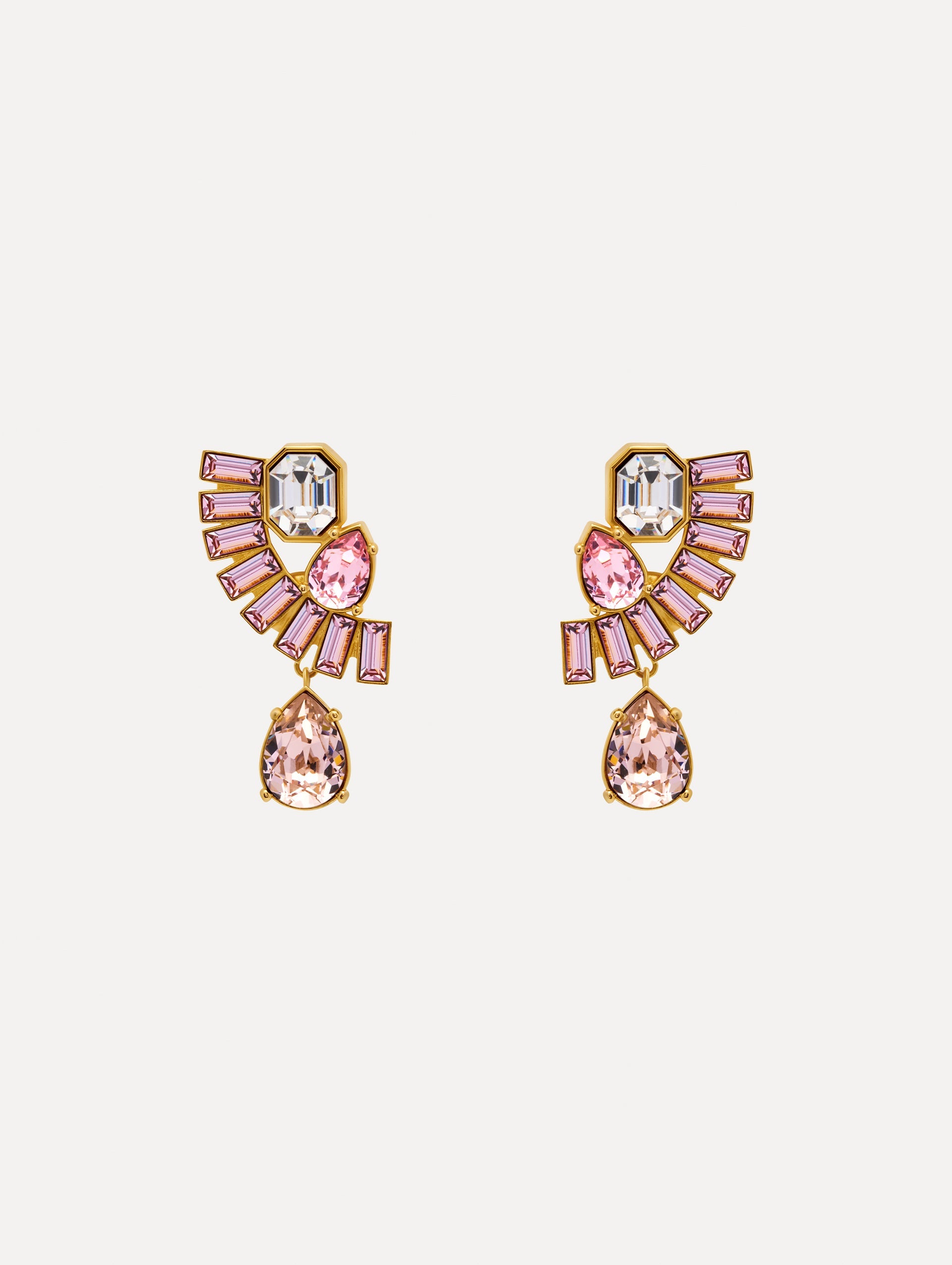 Fan Rhinestone Clip-On Earrings Rose / Oscar de la Renta
