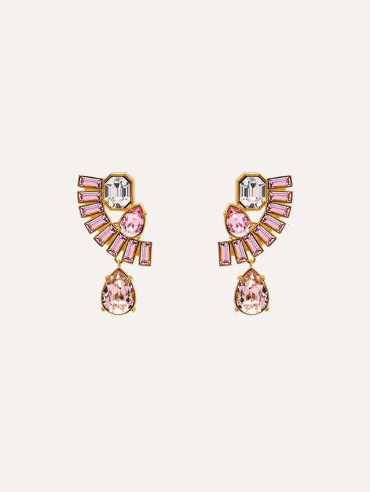 Fan Rhinestone Clip-On Earrings Rose / Oscar de la Renta