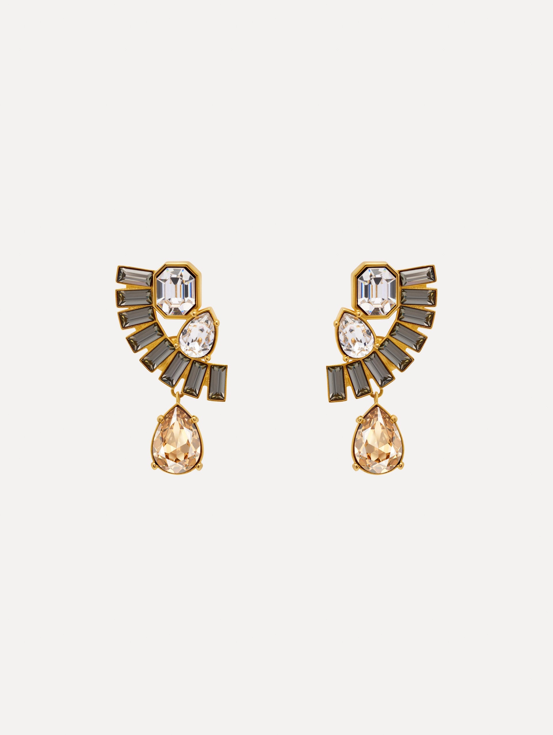 Fan Rhinestone Clip-On Earrings Black diamond / Oscar de la Renta