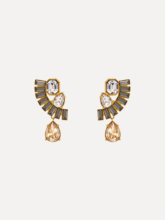 Fan Rhinestone Clip-On Earrings Black diamond / Oscar de la Renta