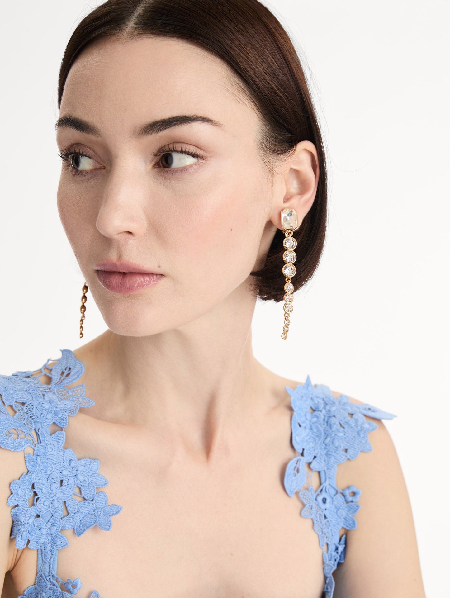 Cascading Mixed-Stone Drop Clip-On Earrings Crystal / Oscar de la Renta