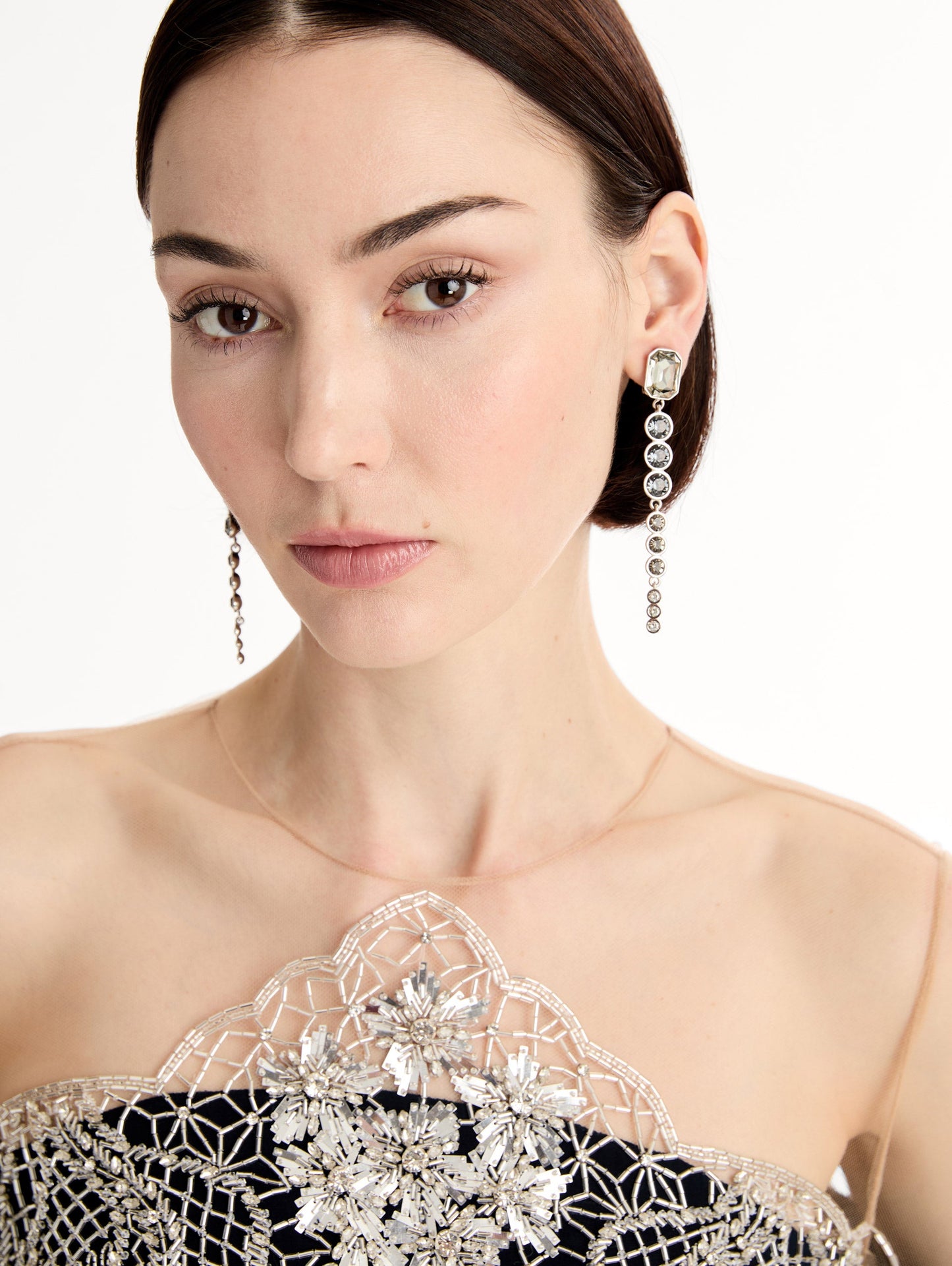 Cascading Mixed-Stone Drop Clip-On Earrings Black diamond / Oscar de la Renta