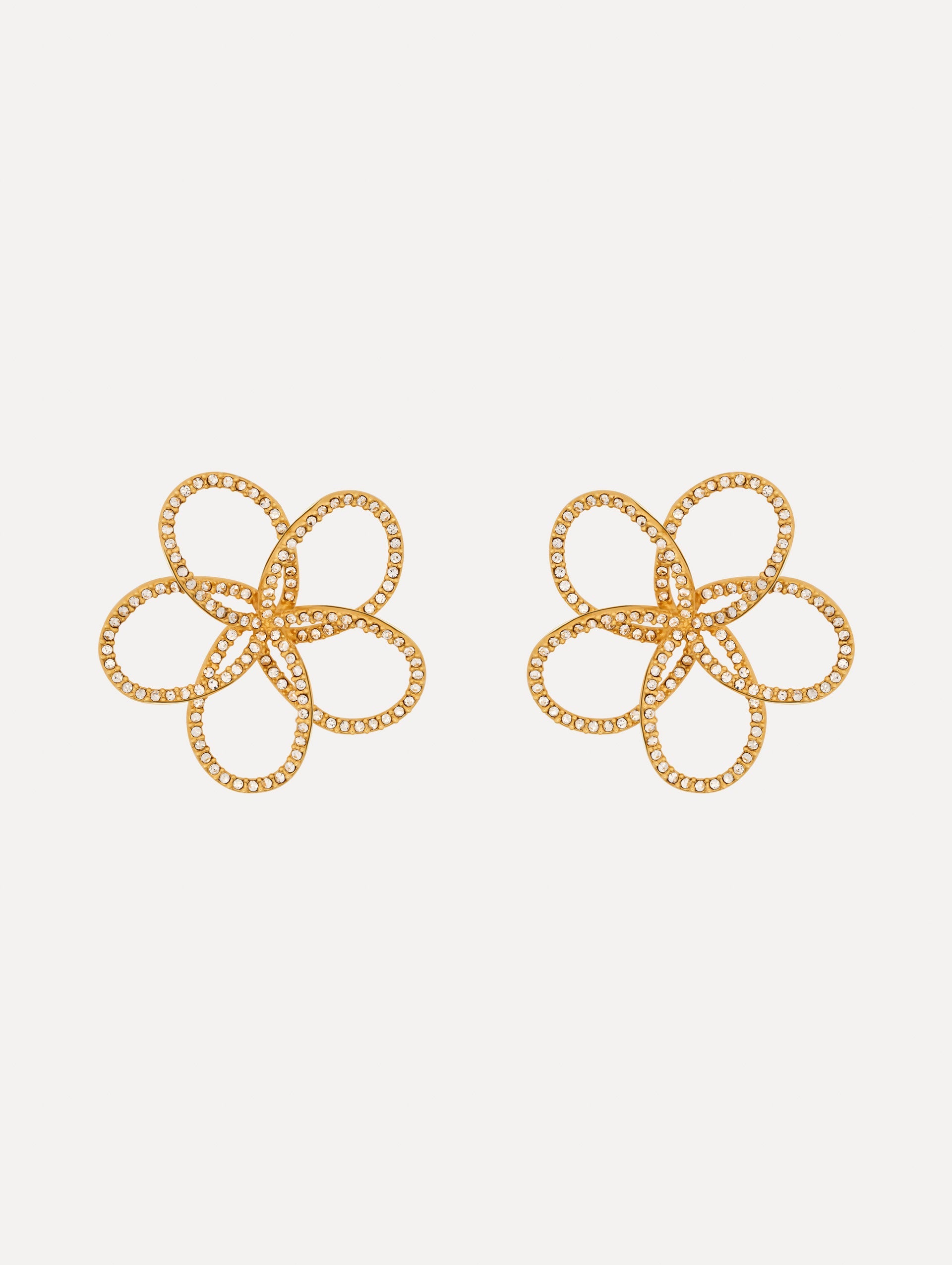 Flower Rhinestone Chain-Link Earrings Crystal / Oscar de la Renta
