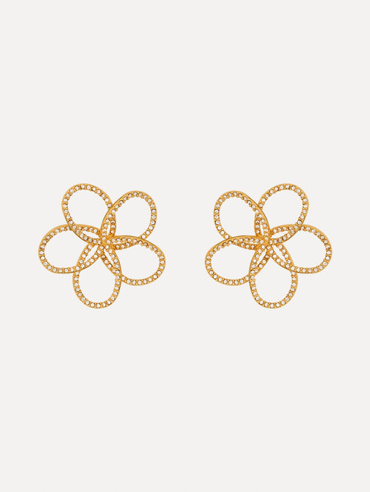 Flower Rhinestone Chain-Link Earrings Crystal / Oscar de la Renta