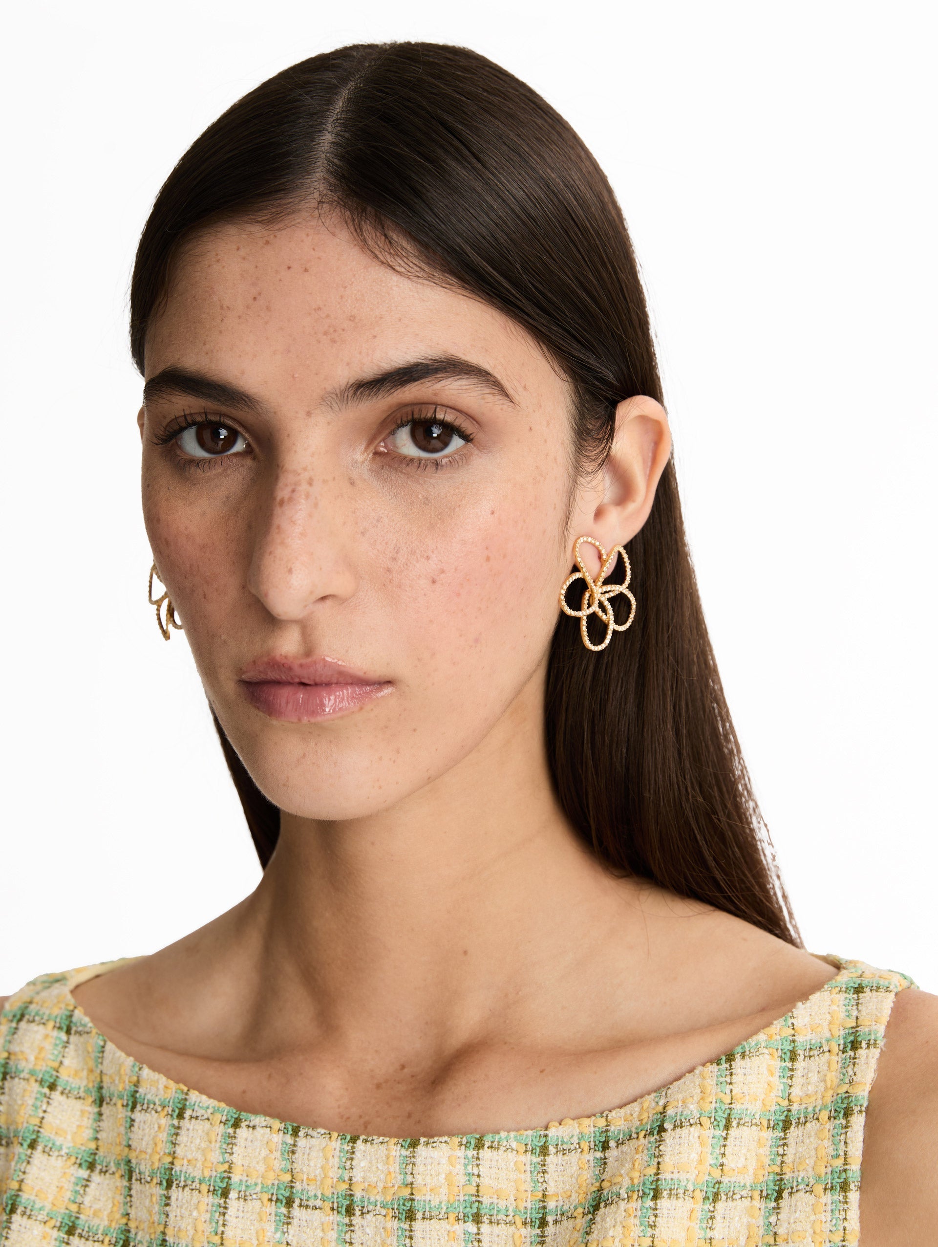 Flower Rhinestone Chain-Link Earrings Crystal / Oscar de la Renta
